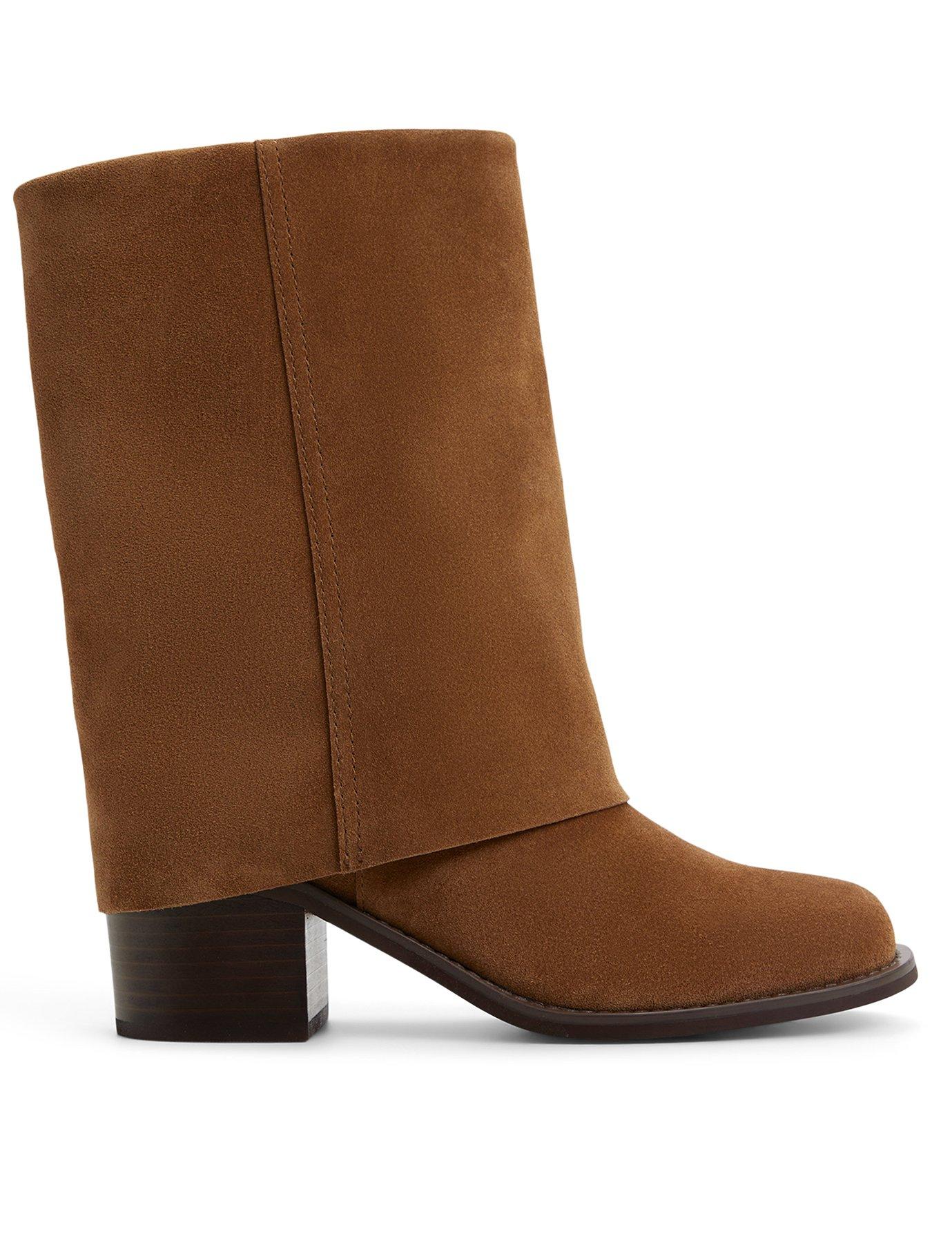Image 1 of 4 of Aldo Nolya Leather Mid-Calf Block Heel Boots - Brown