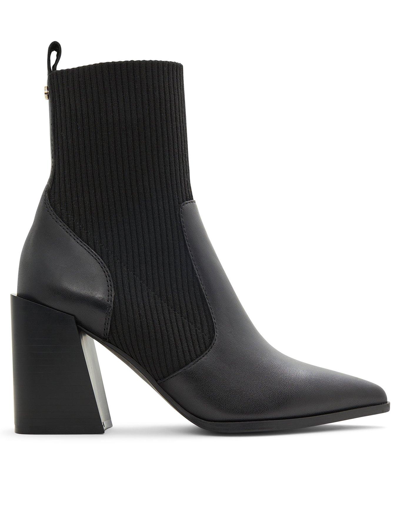 Image 1 of 5 of Aldo Ganina Leather Pointed Toe Heeled Ankle Boots - Black