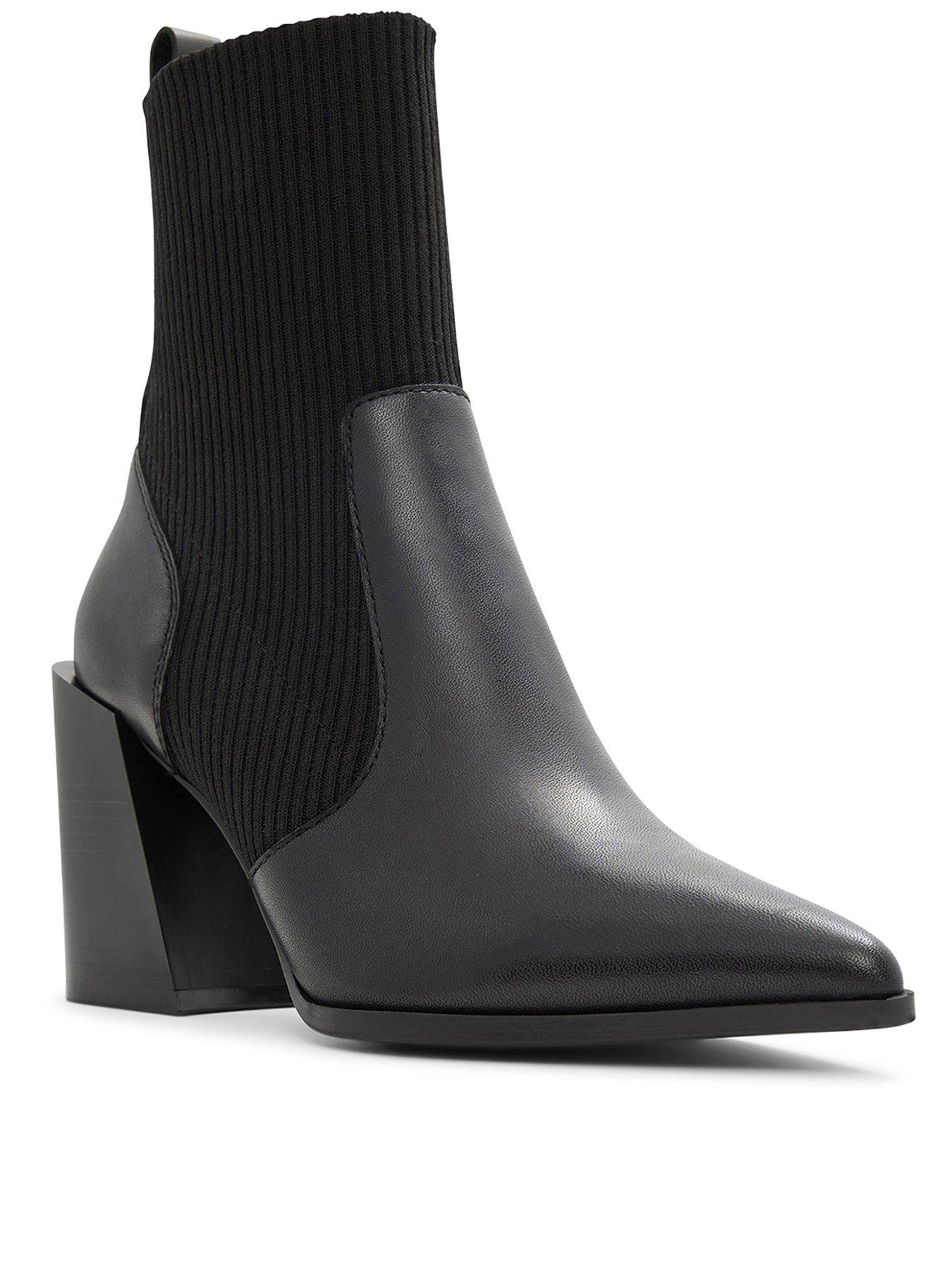 Image 2 of 5 of Aldo Ganina Leather Pointed Toe Heeled Ankle Boots - Black