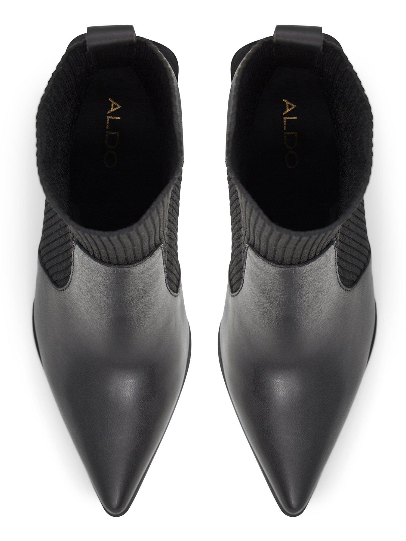 Image 4 of 5 of Aldo Ganina Leather Pointed Toe Heeled Ankle Boots - Black