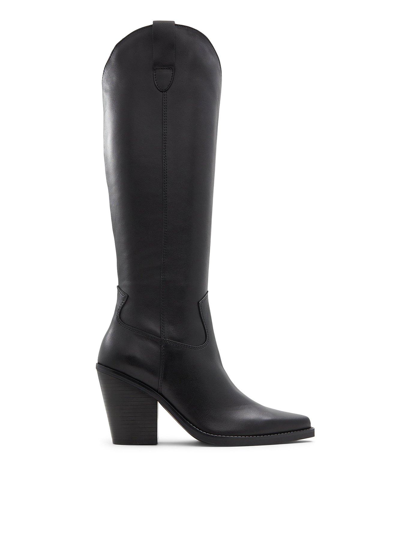 Image 1 of 5 of Aldo Nevada Leather Knee-High Pointed Toe Block Heel Boots - Black
