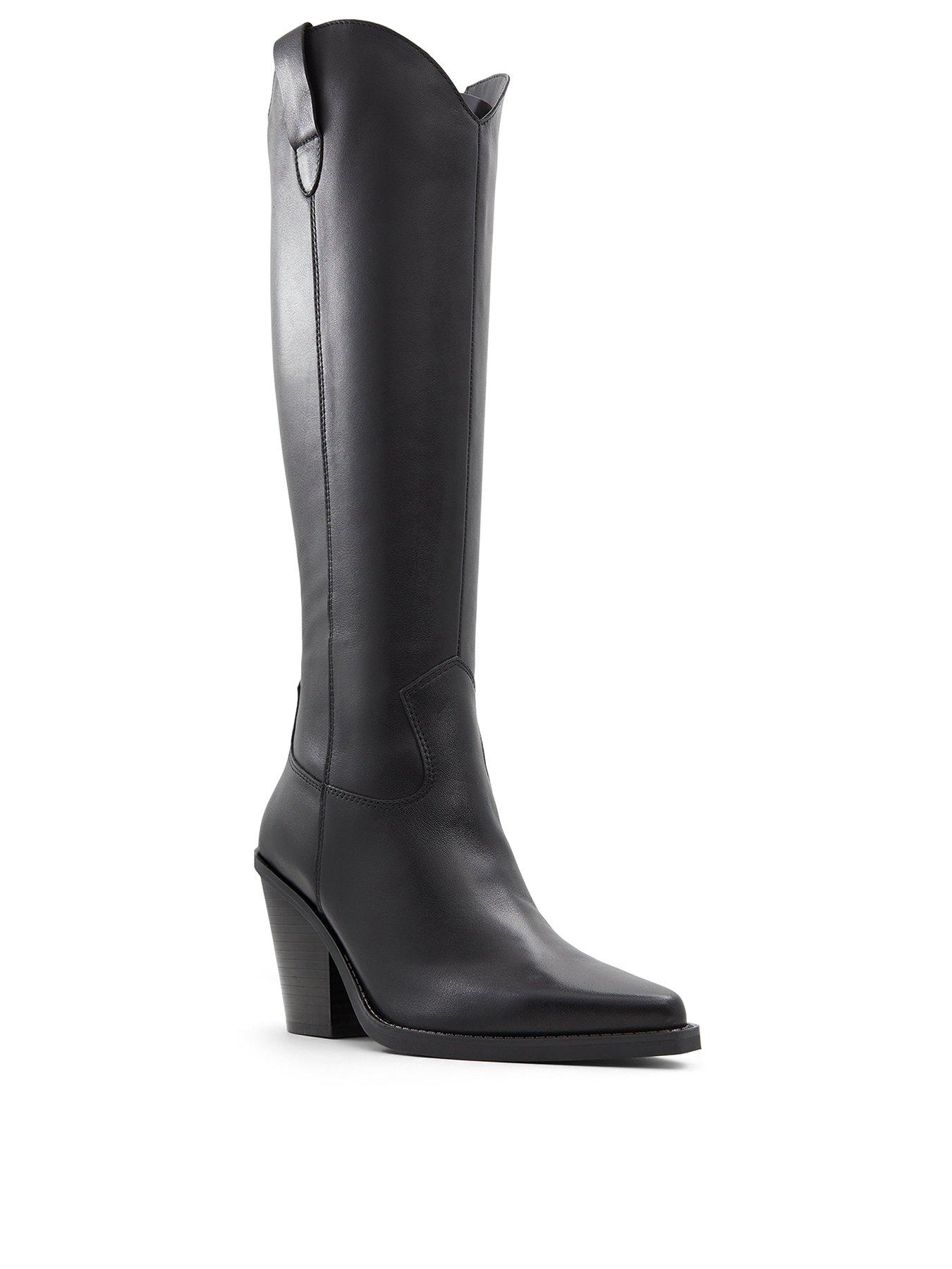 Image 2 of 5 of Aldo Nevada Leather Knee-High Pointed Toe Block Heel Boots - Black