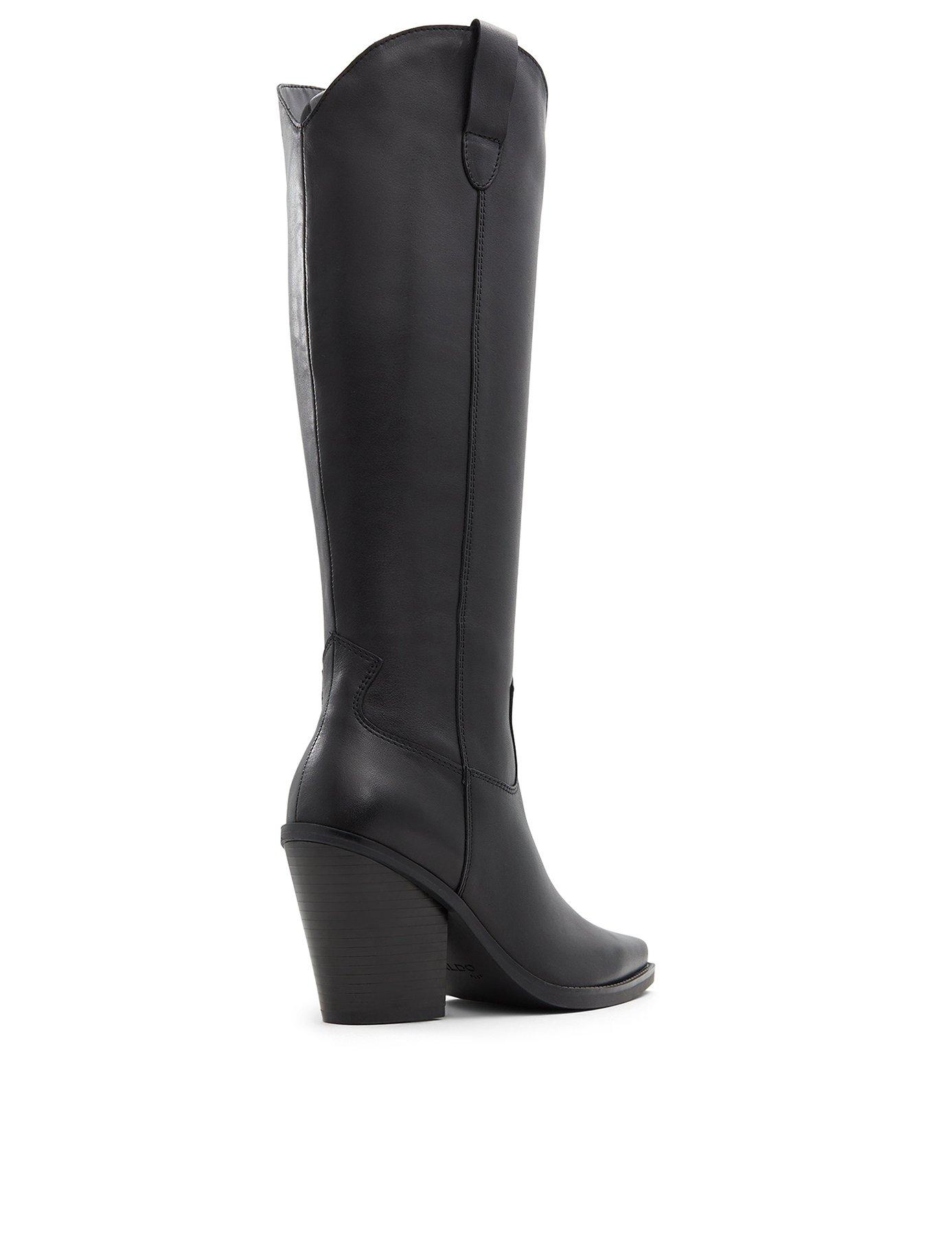 Image 3 of 5 of Aldo Nevada Leather Knee-High Pointed Toe Block Heel Boots - Black