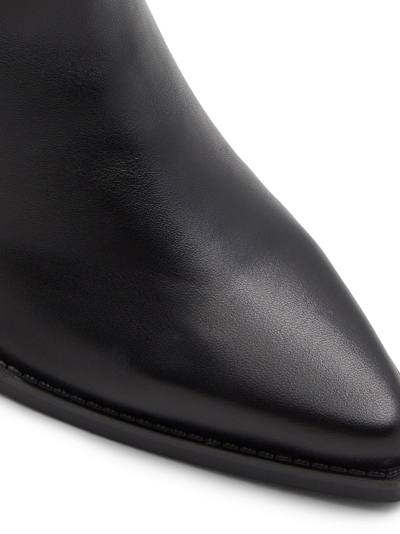 Image 4 of 5 of Aldo Nevada Leather Knee-High Pointed Toe Block Heel Boots - Black