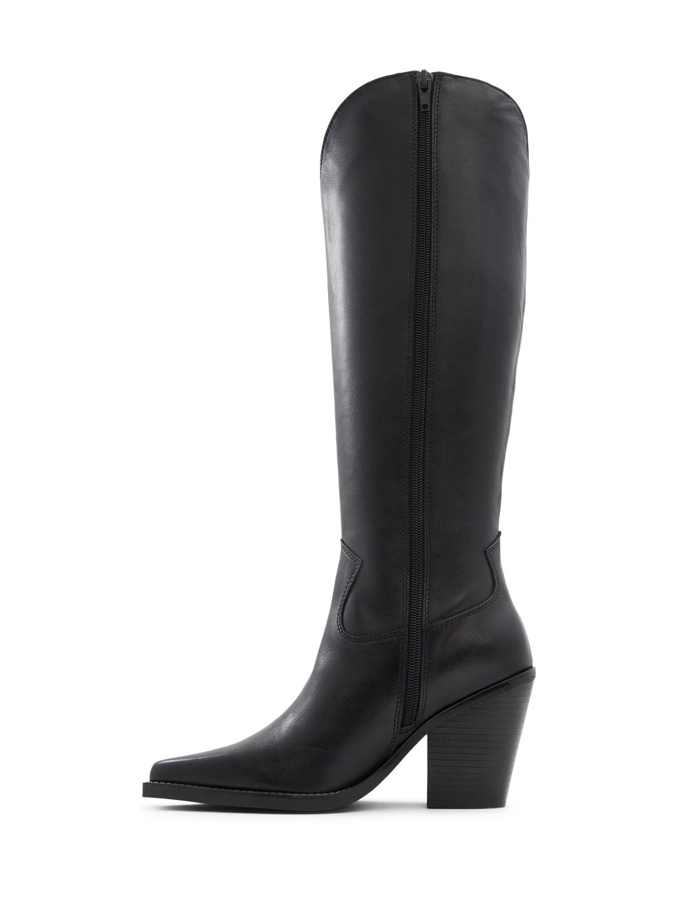 Image 5 of 5 of Aldo Nevada Leather Knee-High Pointed Toe Block Heel Boots - Black