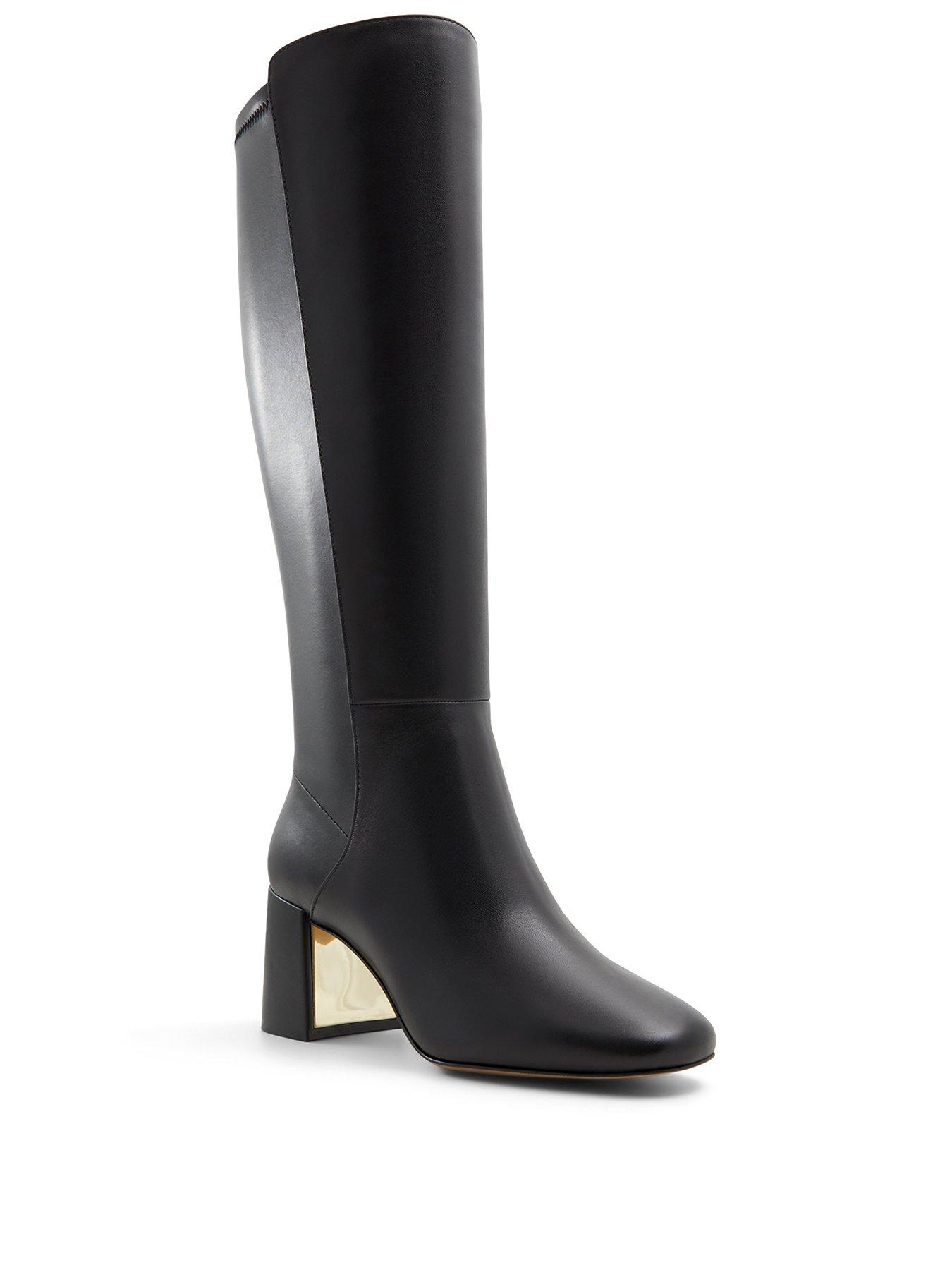 Image 2 of 4 of Aldo Sevorebaen Leather Knee-High Block Heel Boots - Black