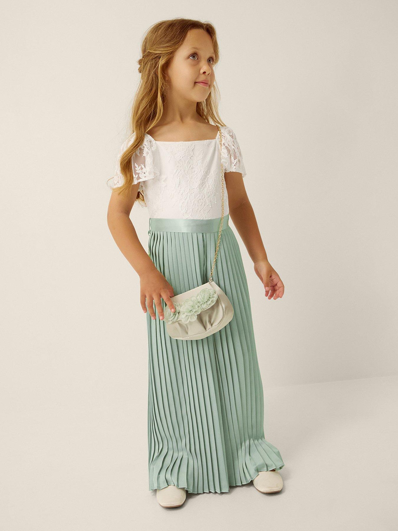 Image 1 of 4 of Monsoon Girls Lace Bodice Pleat Leg Jumpsuit - Sage