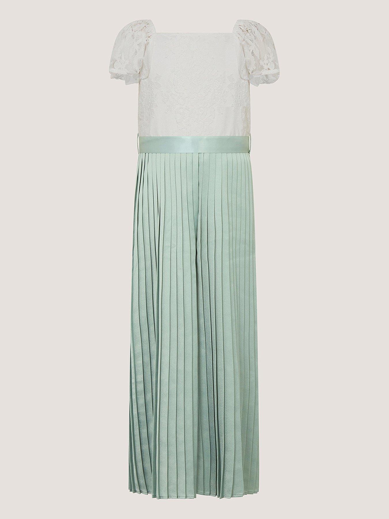 Image 2 of 4 of Monsoon Girls Lace Bodice Pleat Leg Jumpsuit - Sage