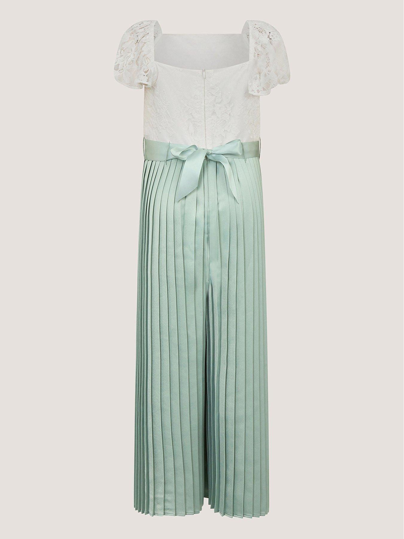 Image 3 of 4 of Monsoon Girls Lace Bodice Pleat Leg Jumpsuit - Sage