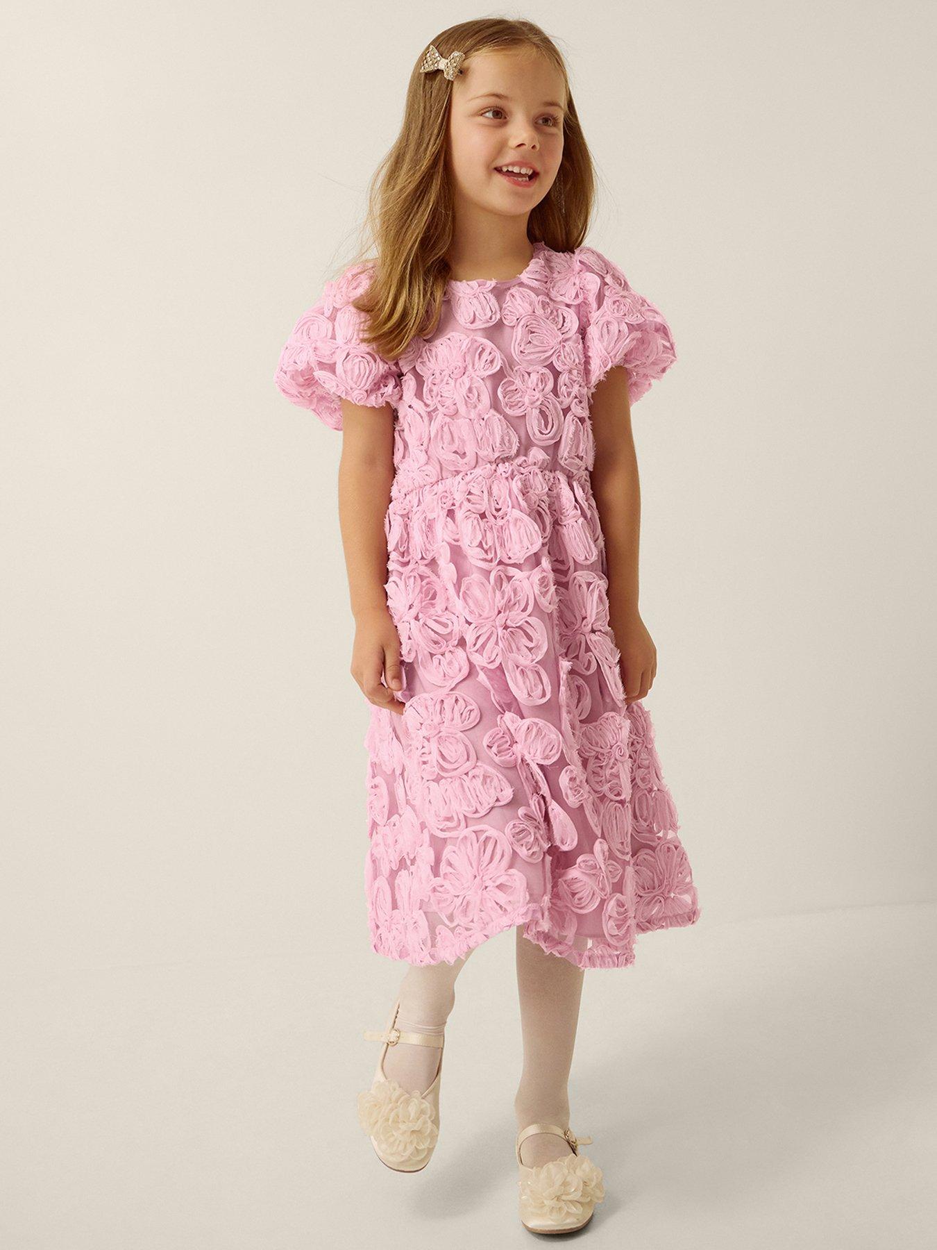Monsoon Girls Lilac 3D Textured Dress - Pink