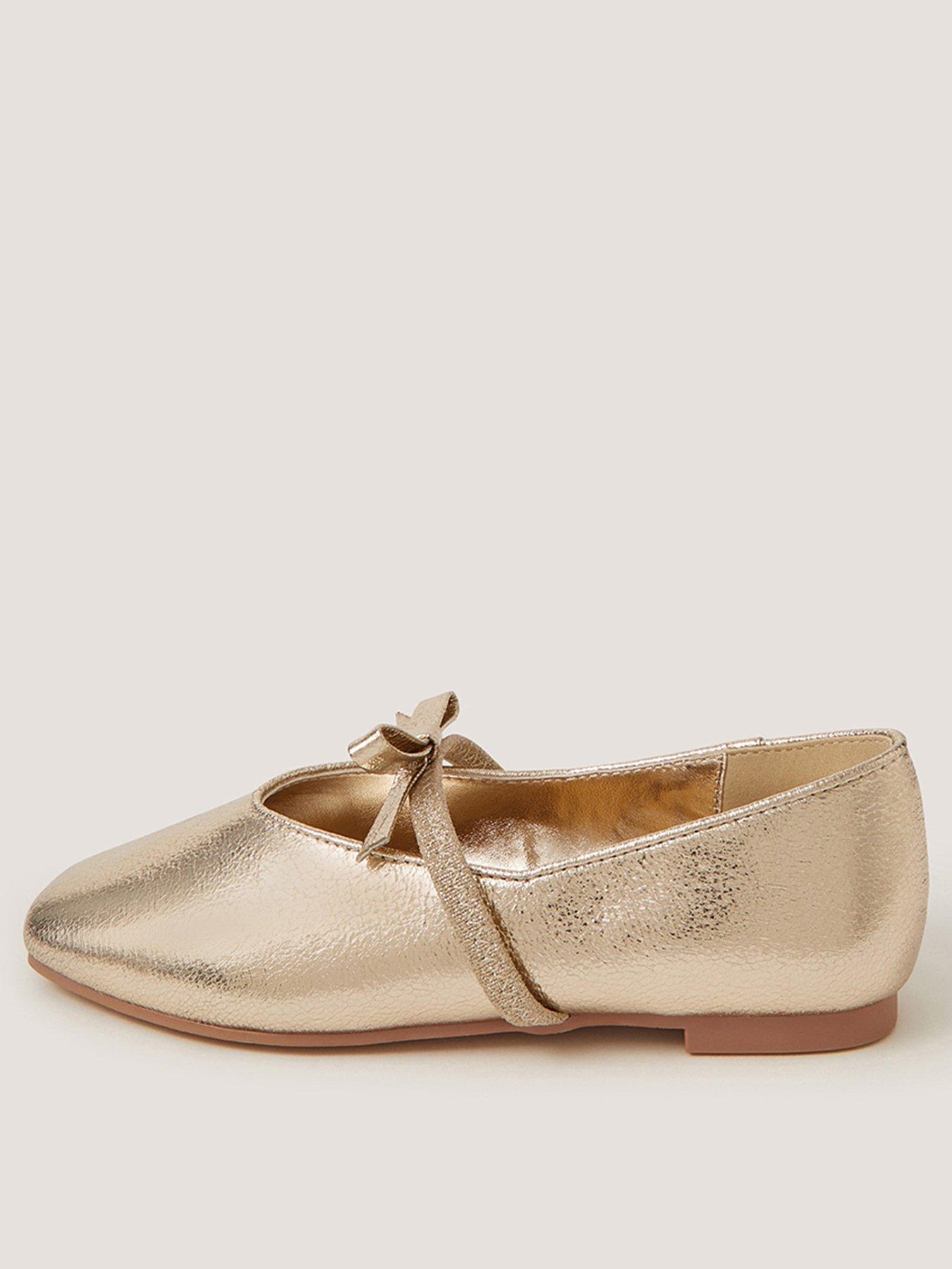 Monsoon Girls Metallic Patent Bow Flat Ballerina Shoes - Gold