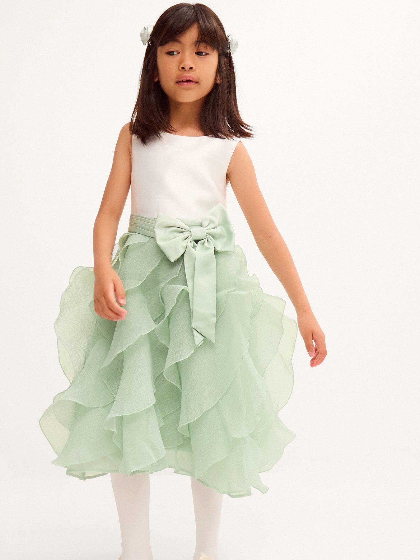Monsoon Girls Cancan Swirl 3d Bow Belt Dress - Sage