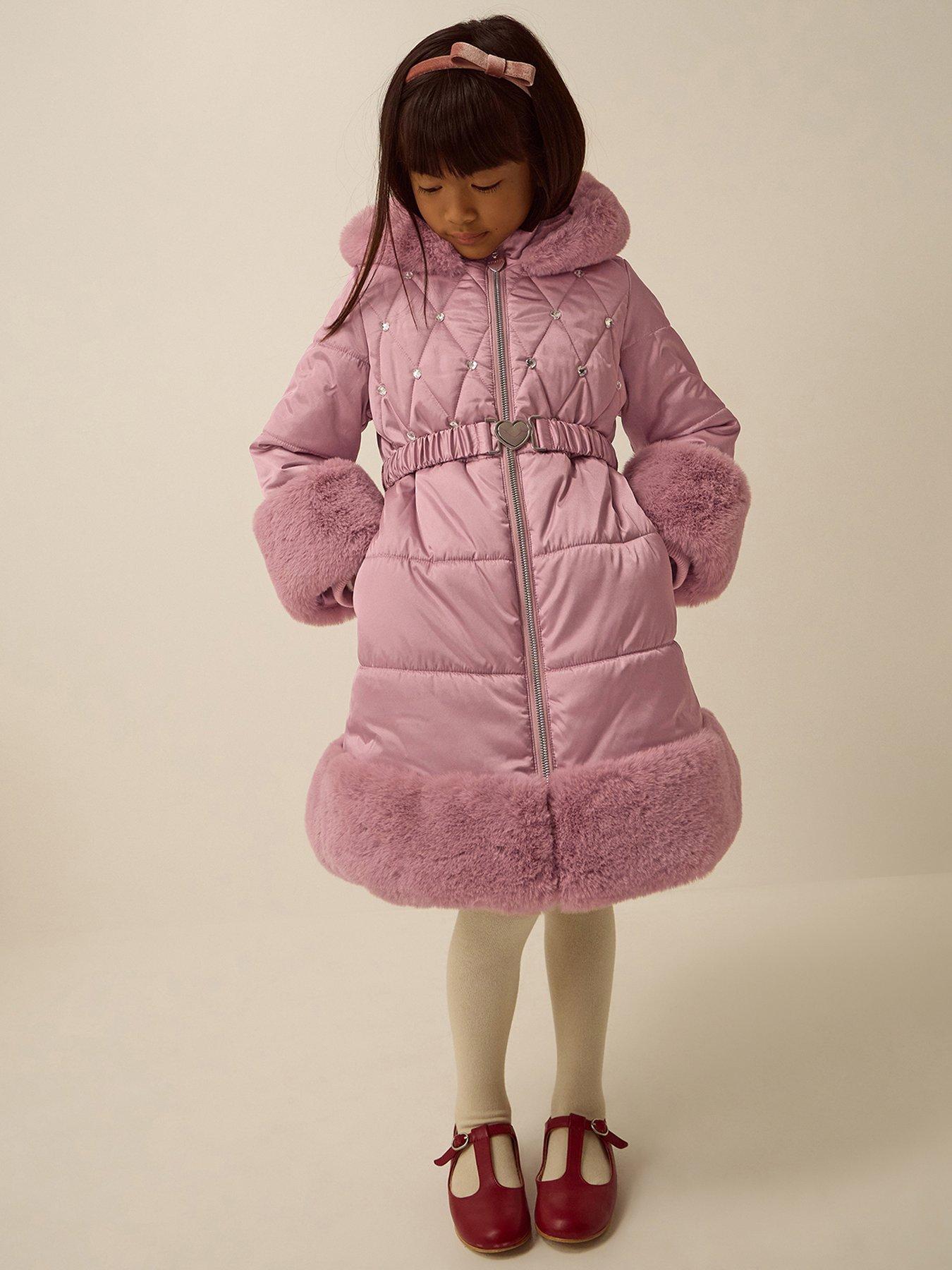 Monsoon Girls Metallic Diamond Coat - Pink