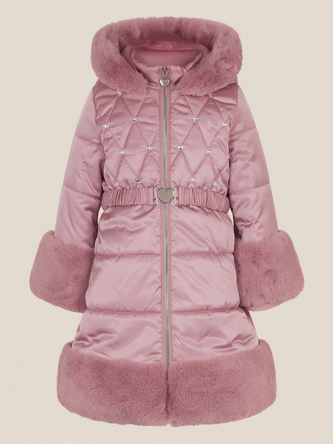 Image 2 of 4 of Monsoon Girls Metallic Diamond Coat - Pink