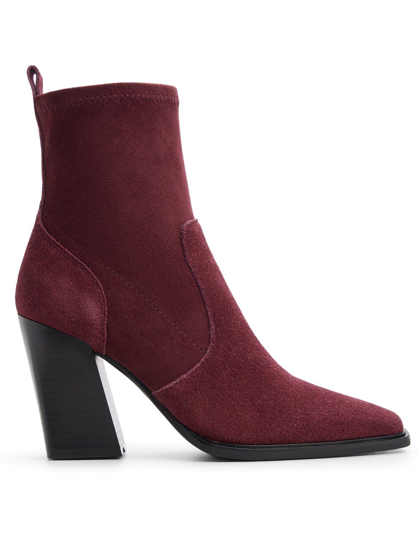 Image 1 of 5 of Aldo Ganinio Suede Leather Block Heel Ankle Boots - Red