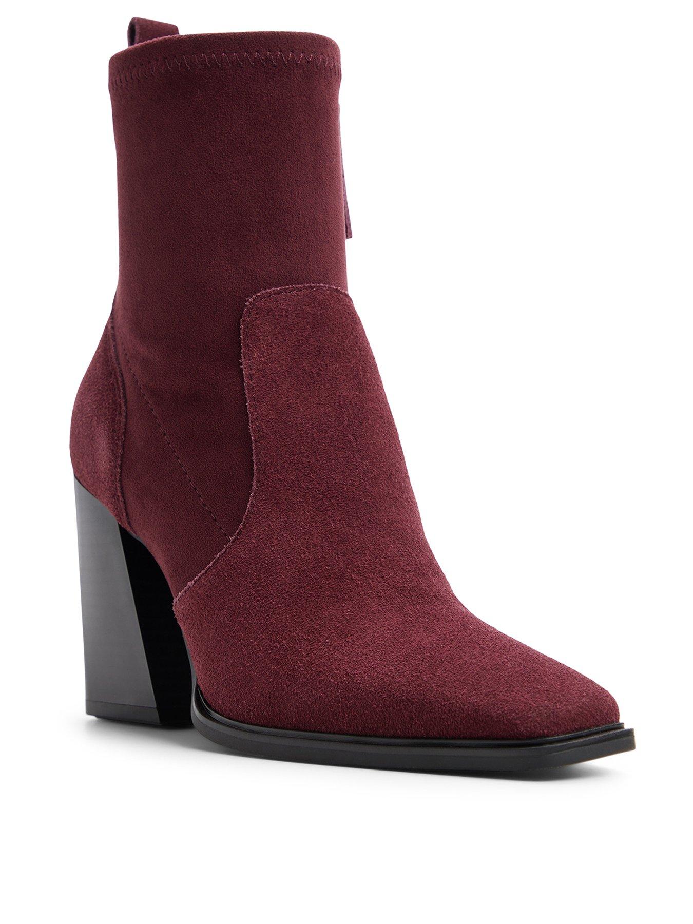 Image 2 of 5 of Aldo Ganinio Suede Leather Block Heel Ankle Boots - Red