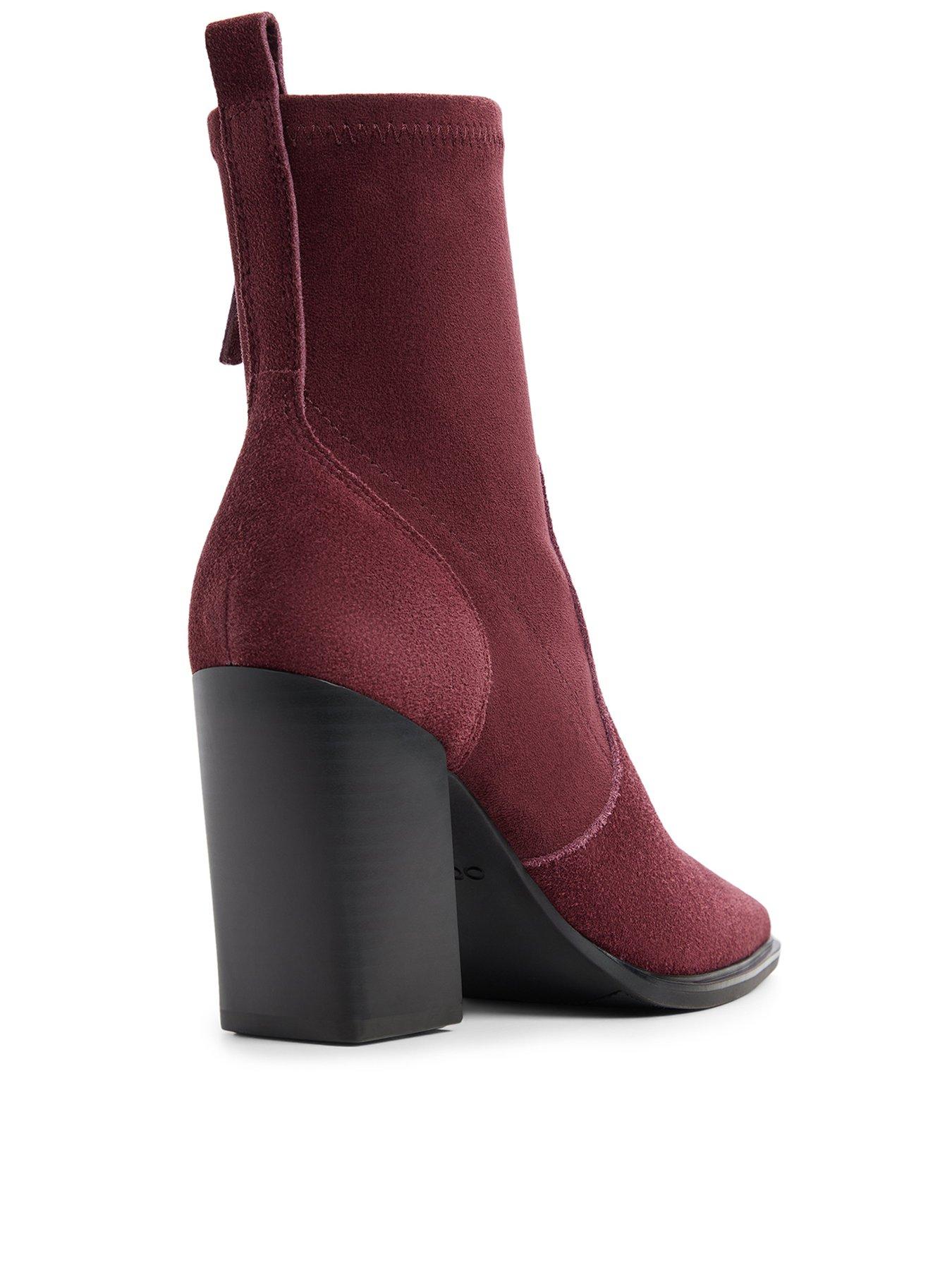 Image 3 of 5 of Aldo Ganinio Suede Leather Block Heel Ankle Boots - Red