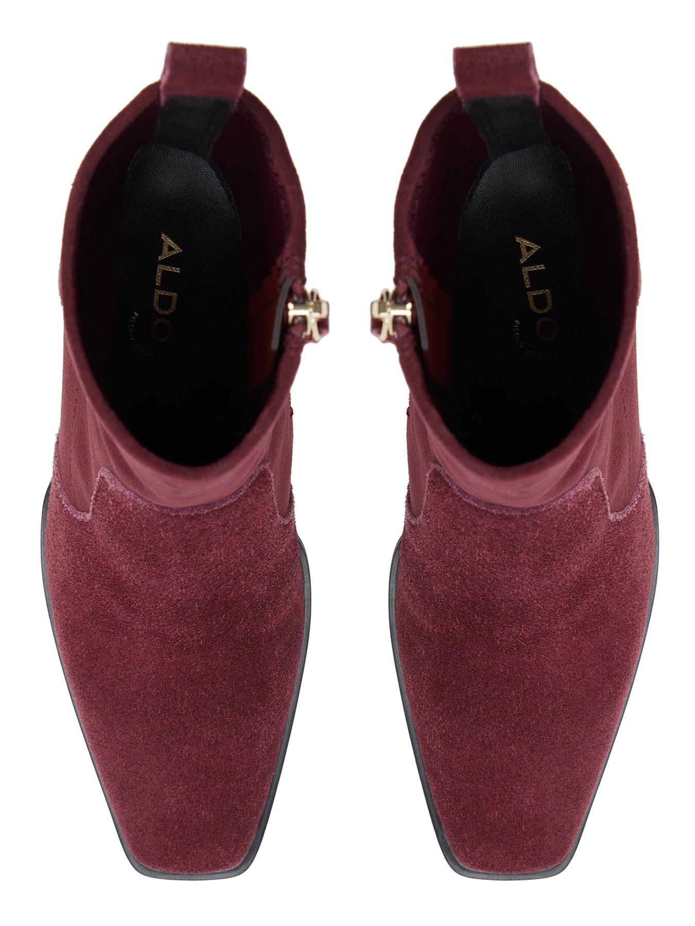 Image 4 of 5 of Aldo Ganinio Suede Leather Block Heel Ankle Boots - Red