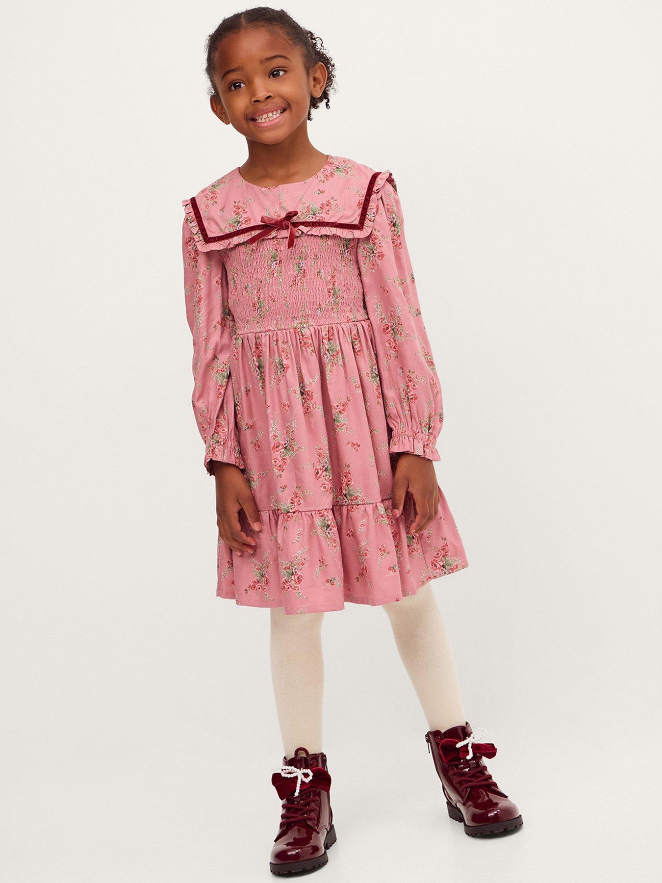 Monsoon Girls Ditsy Collared Long Sleeve Dress - Pink