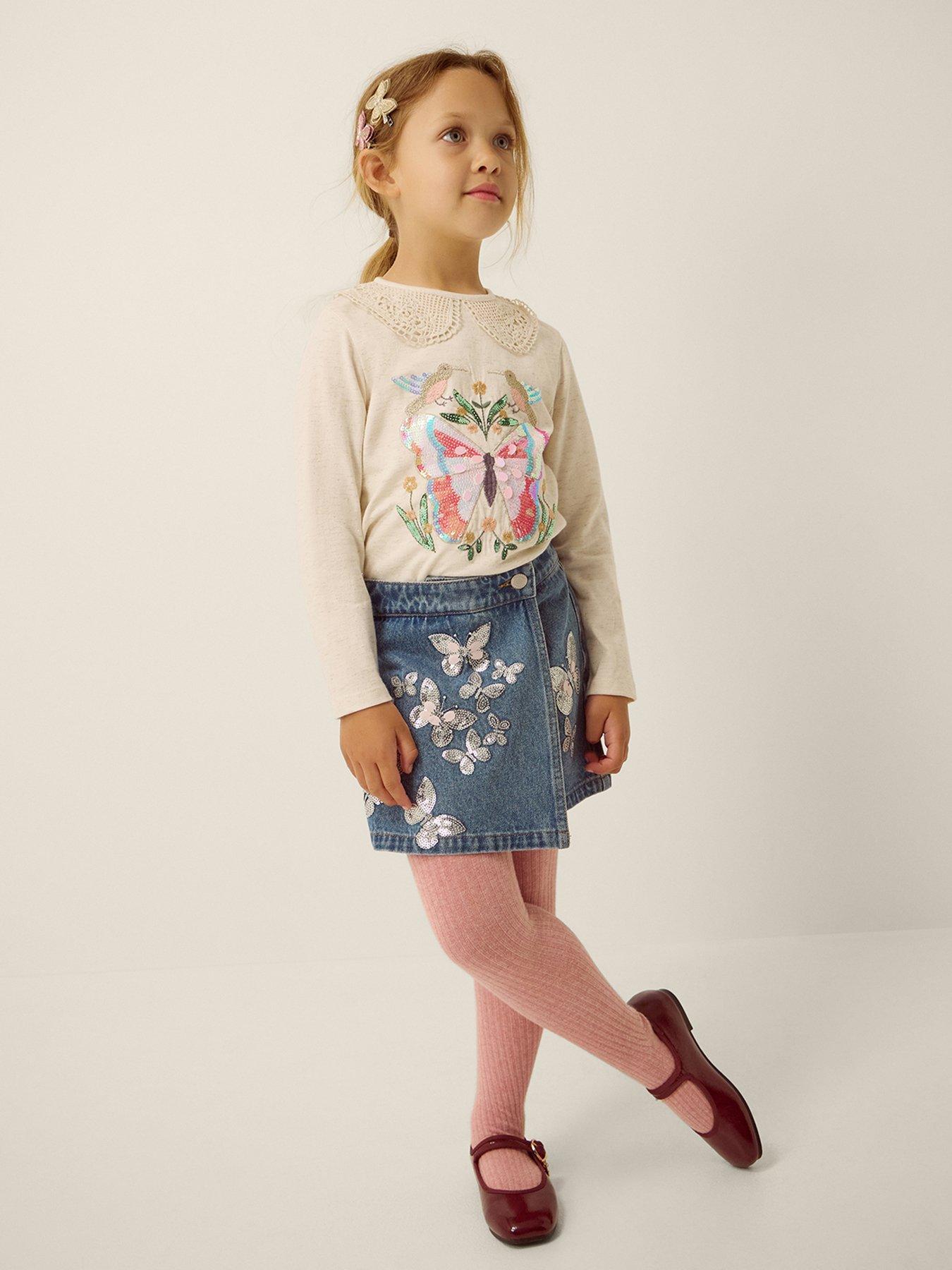 Monsoon Girls Butterfly Sequin Denim Skort - Blue