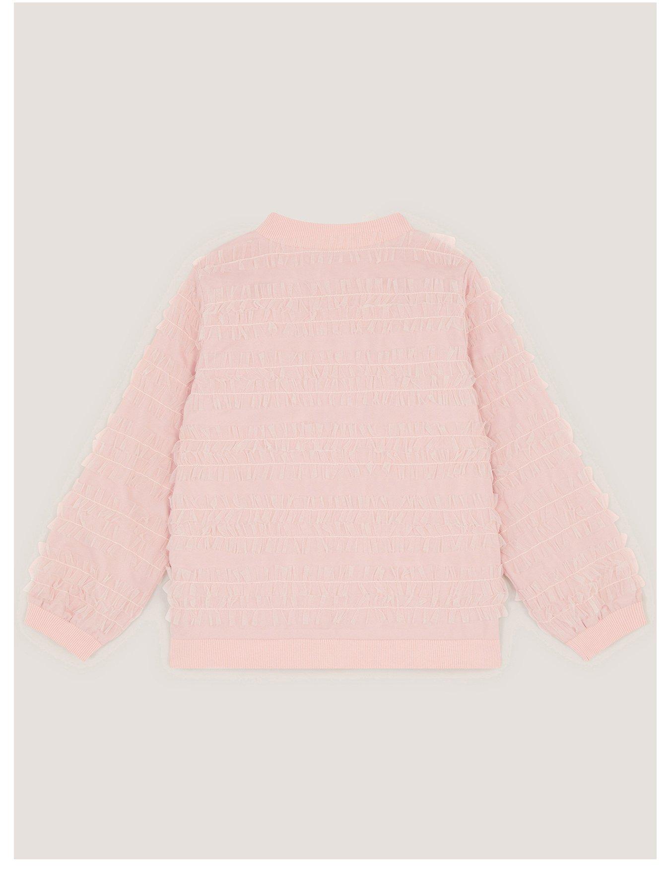 Image 3 of 4 of Monsoon Girls Carolyn Ruffle Embroidered Co-ord Bomber Jacket - Pink