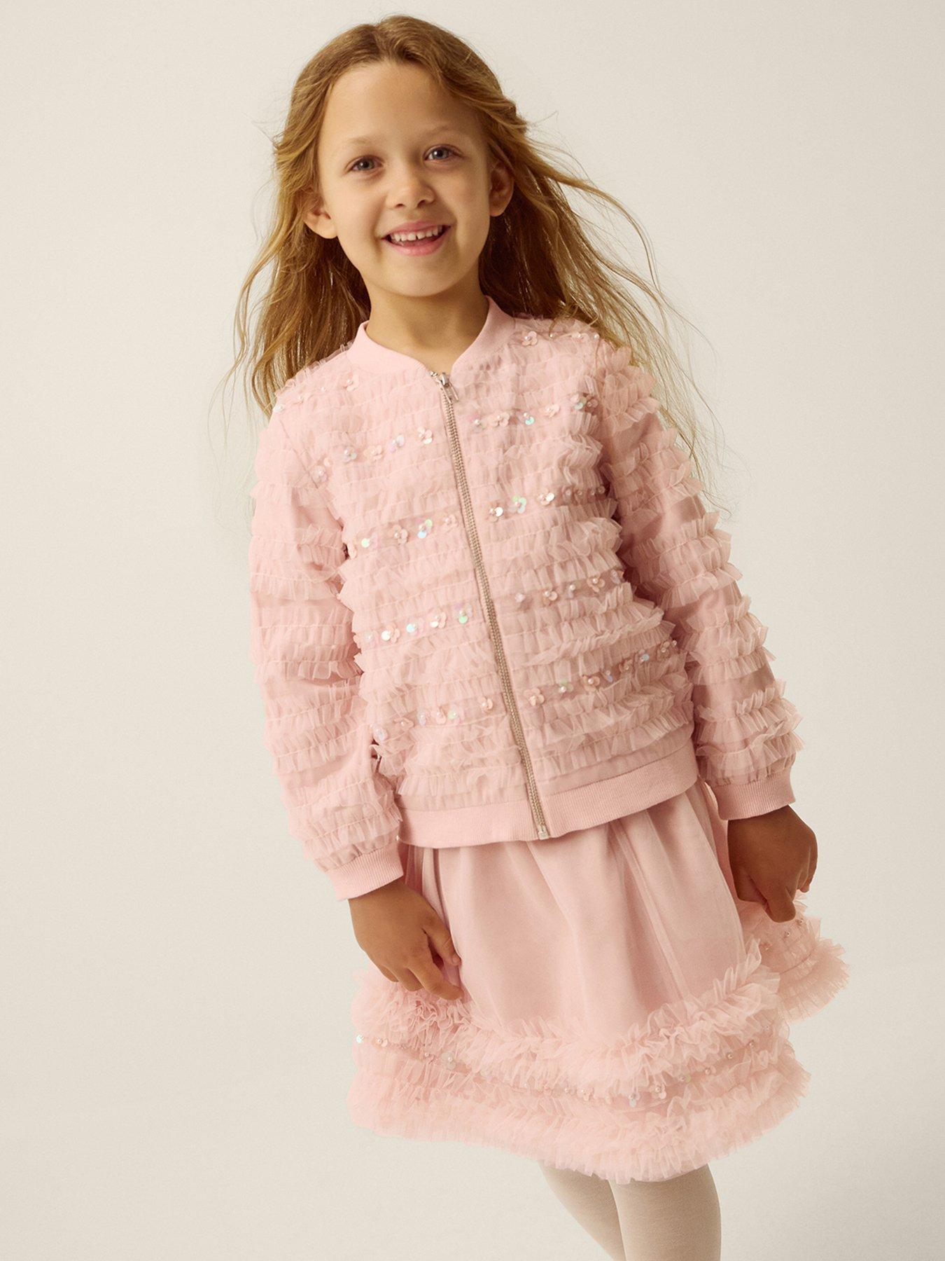Monsoon Girls Carolyn Ruffle Embroidered Co-ord Skirt - Pink