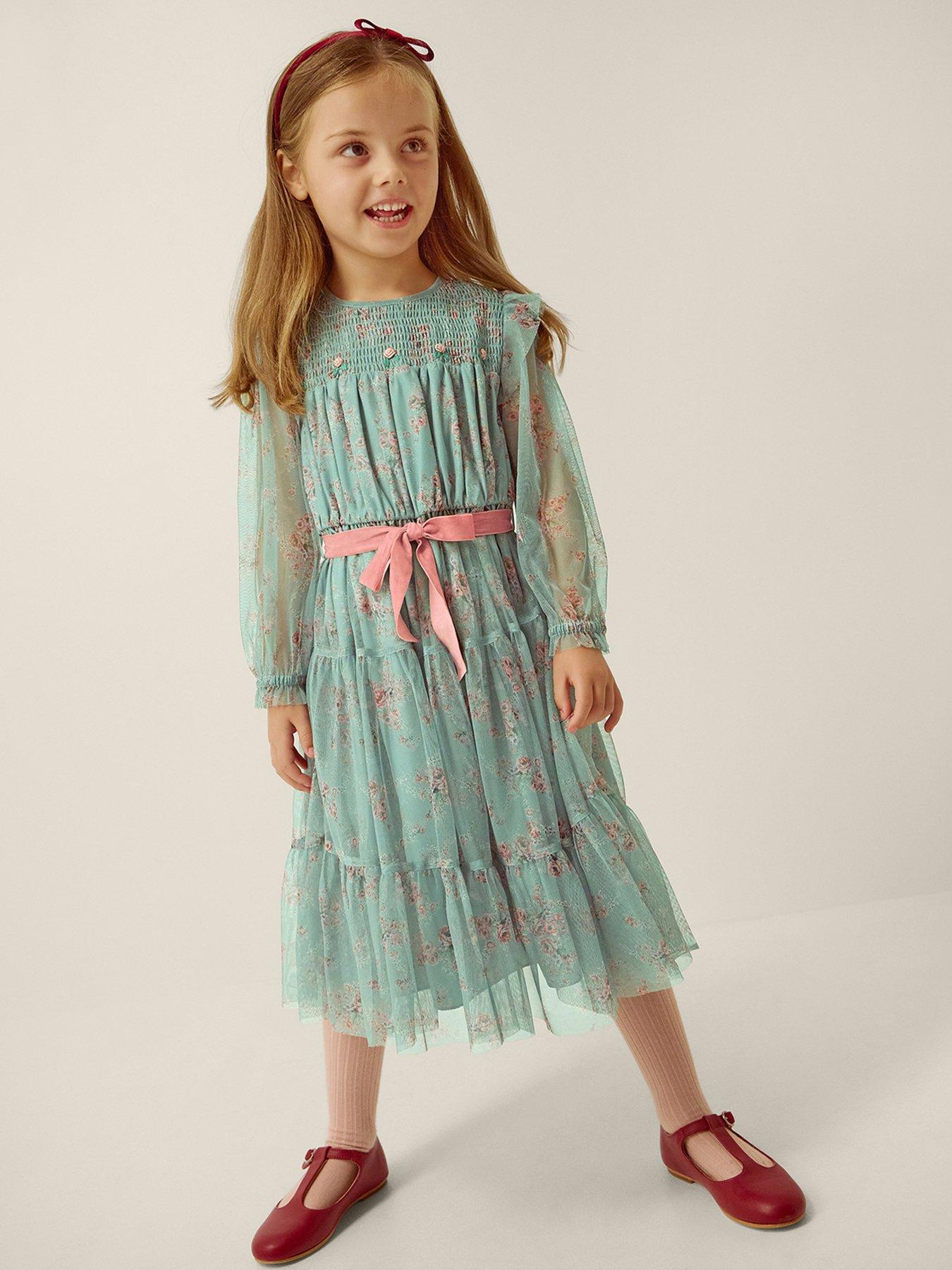 Monsoon Girls Ditsy Print Belted Dress - Green