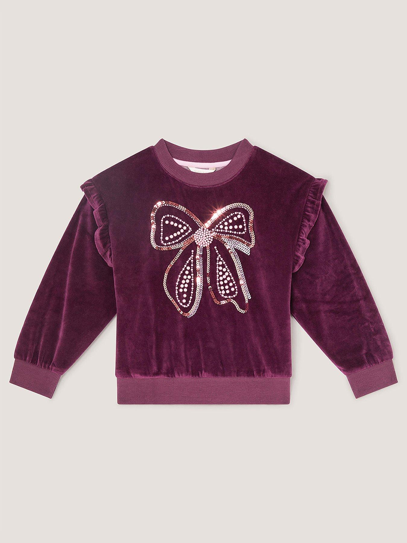 Monsoon Girls Velour Bow Co-ord Sweatshirt - Brown