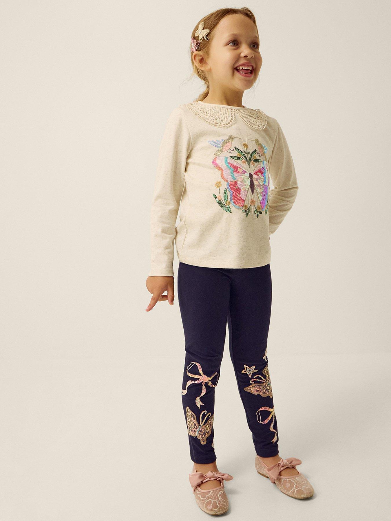 Monsoon Girls Le Merais Sequin Leggings - Navy