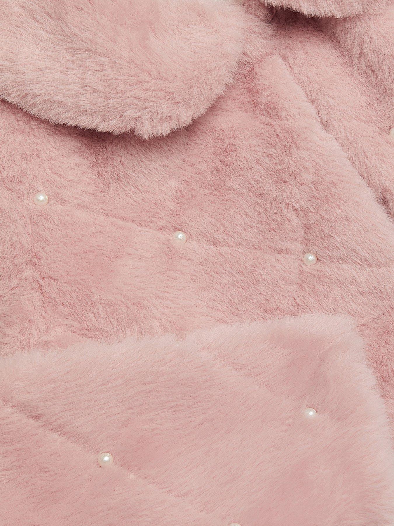 Image 3 of 3 of Monsoon Girls Posie Pearl Faux Fur Collared Cardigan - Pink