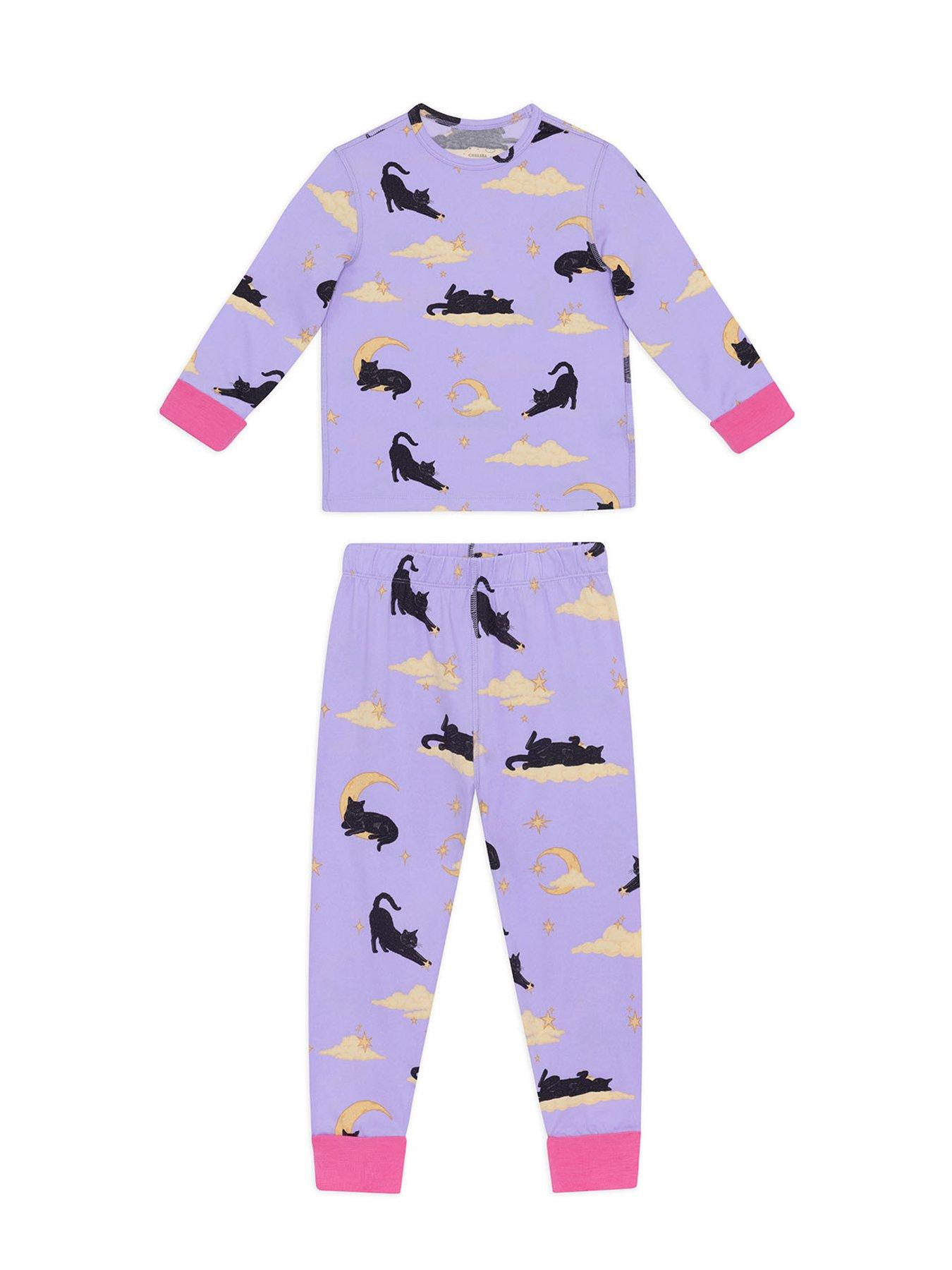 Image 4 of 6 of CHELSEA PEERS Unisex Kids Halloween Cat Print Long Pyjama Set - Light Purple