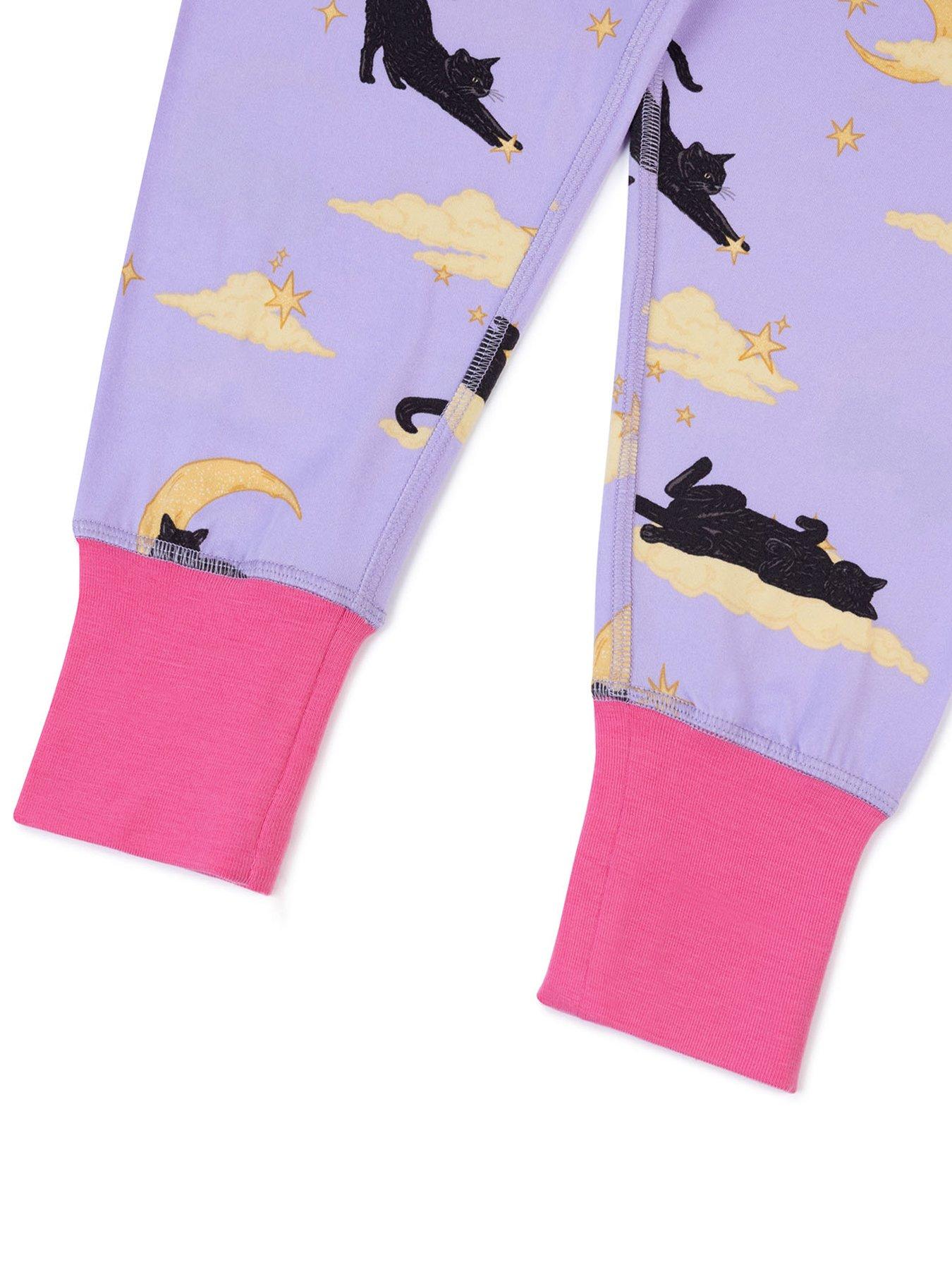 Image 5 of 6 of CHELSEA PEERS Unisex Kids Halloween Cat Print Long Pyjama Set - Light Purple