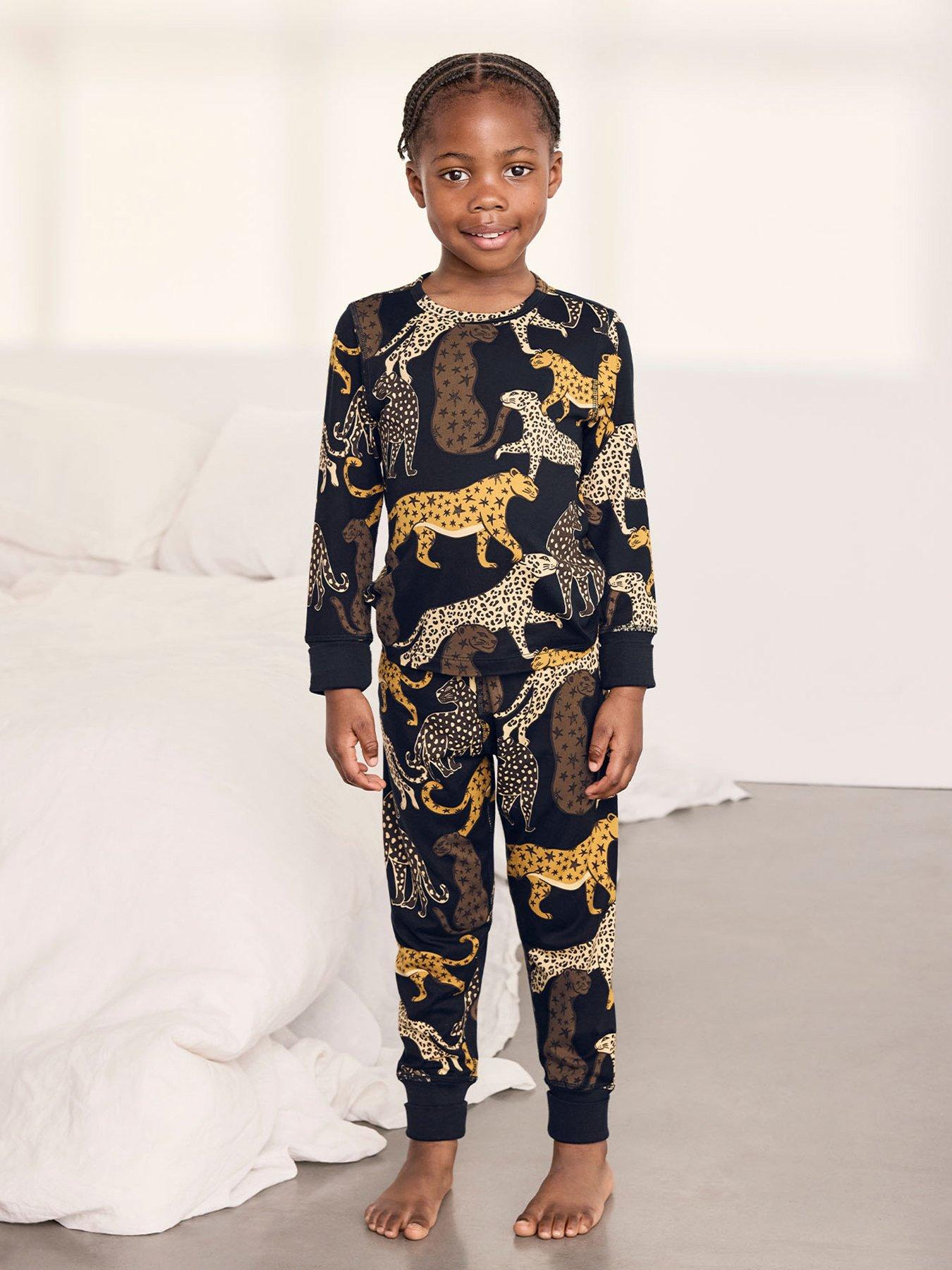 CHELSEA PEERS Unisex Kids Starry Leopard Print Long Pyjama Set - Navy