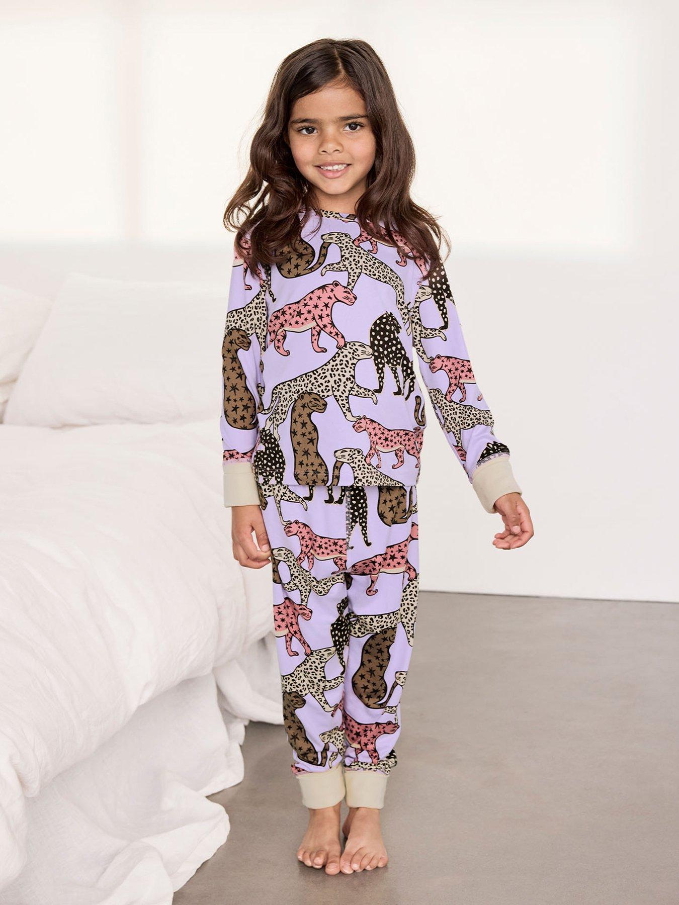 CHELSEA PEERS Unisex Kids Starry Leopard Print Long Pyjama Set - Light Purple