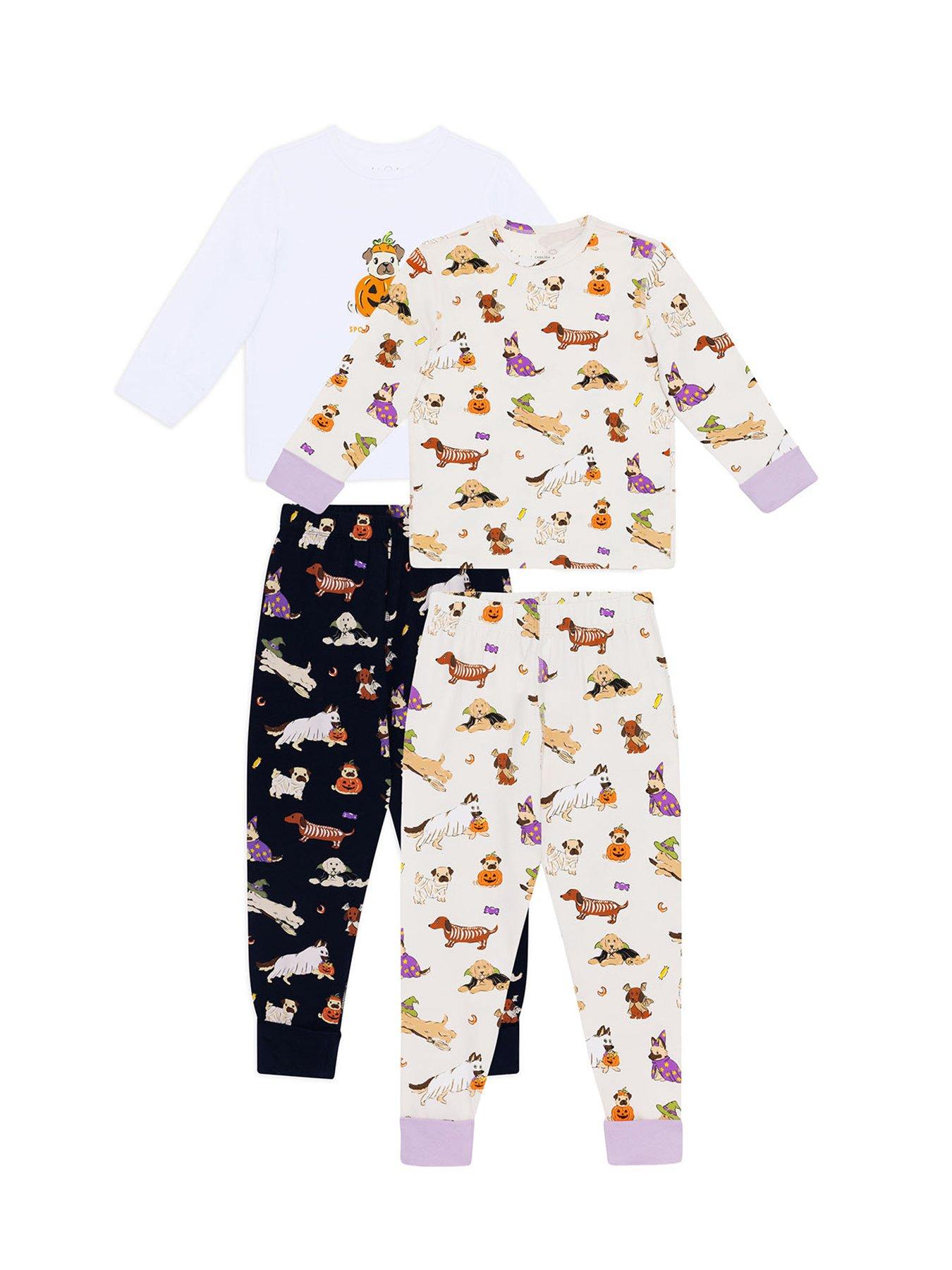 Image 4 of 6 of CHELSEA PEERS Unisex Kids 2 Pack Halloween Dogs Print Long Pyjama Set - Multi