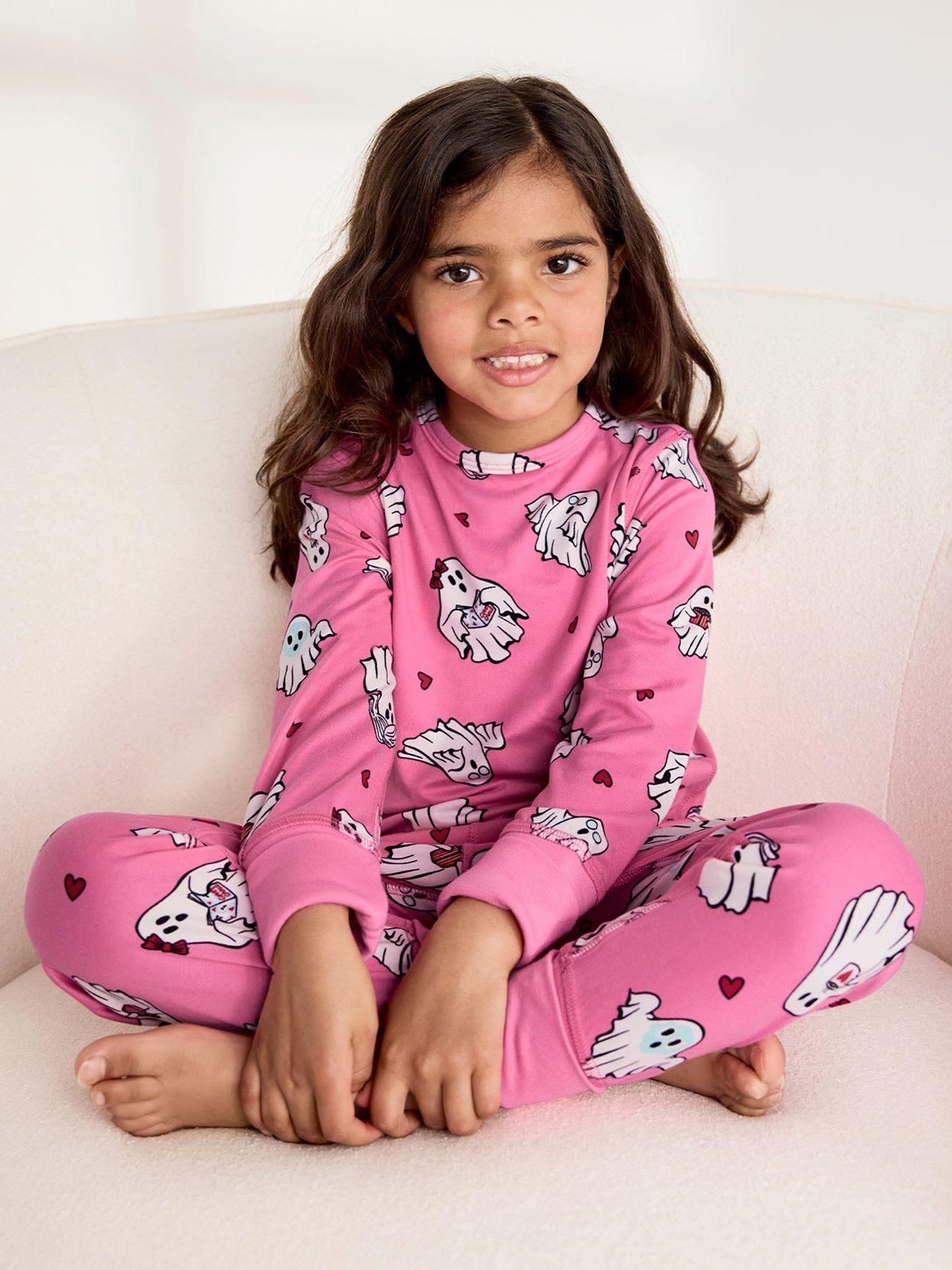 CHELSEA PEERS Unisex Kids Halloween Ghost Print Long Pyjama Set - Bright Pink