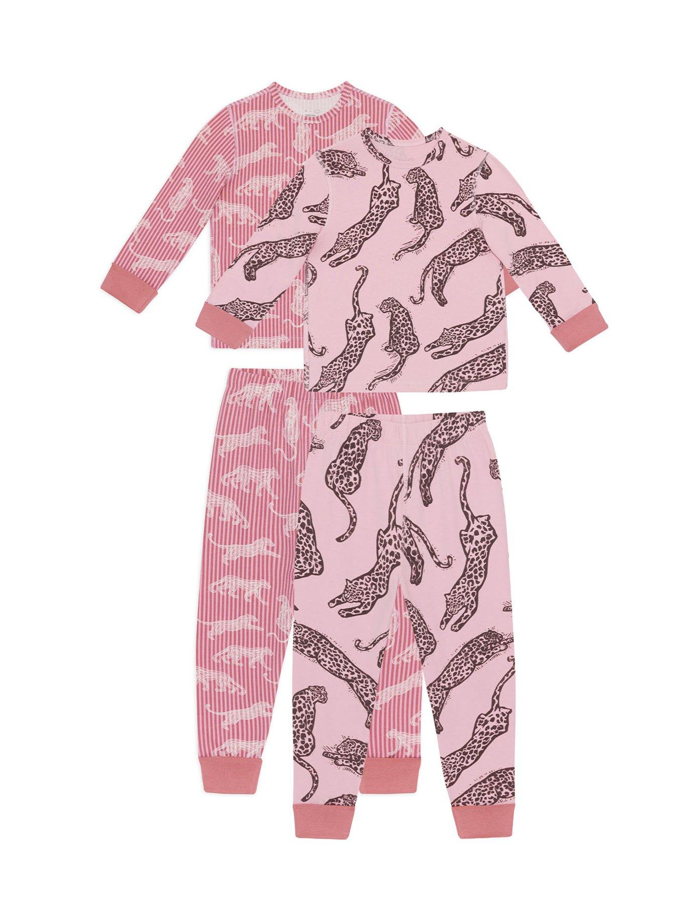 Image 5 of 6 of CHELSEA PEERS Unisex Kids 2 Pack Leopard Stripe Print Long Pyjama Set - Pink