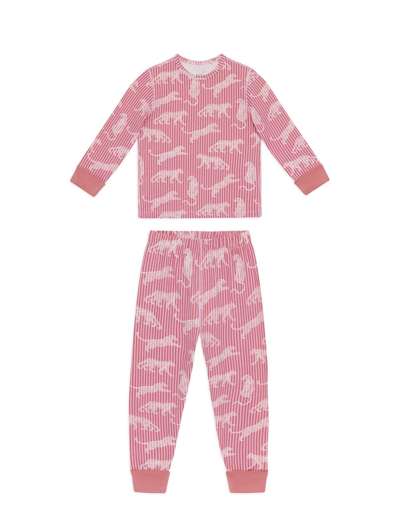 Image 6 of 6 of CHELSEA PEERS Unisex Kids 2 Pack Leopard Stripe Print Long Pyjama Set - Pink
