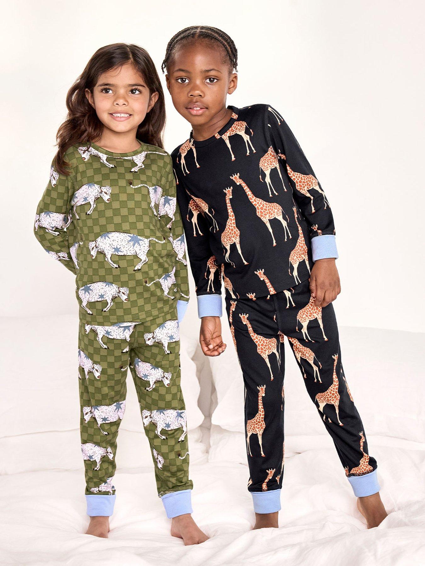 CHELSEA PEERS Unisex Kids 2 Pack Giraffe/Checkerboard Bison Print Long Pyjama Set - Multi