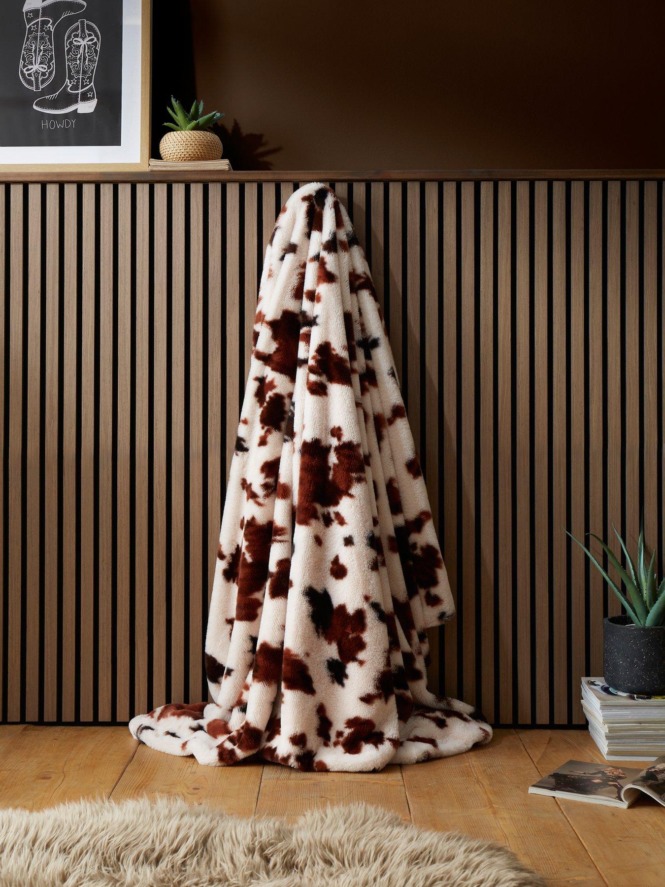 Image 1 of 5 of Fusion Cow Print Faux Fur Bedspread In Natural