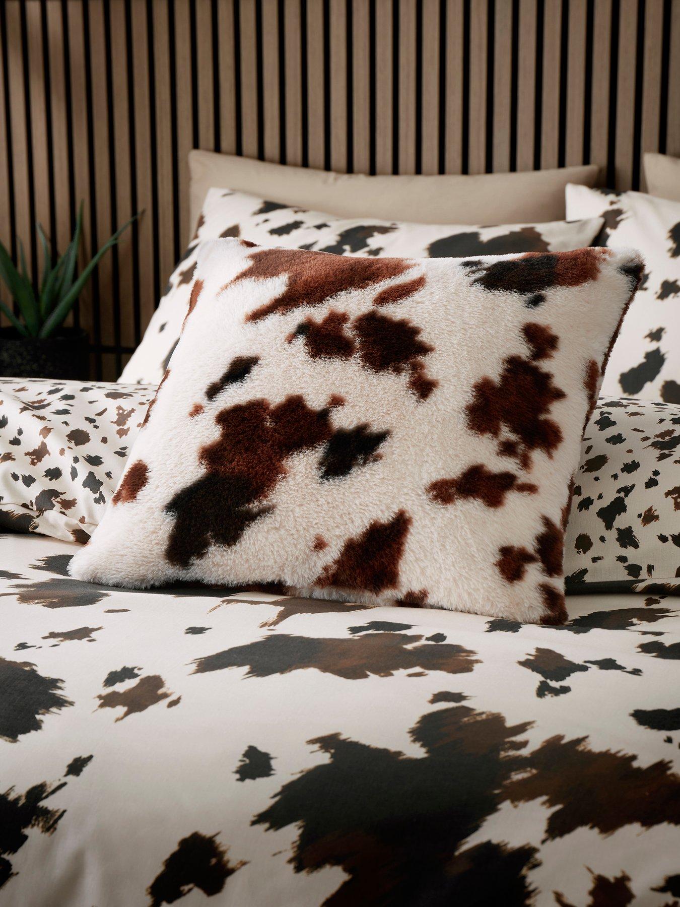 Fusion Cow Print Faux Fur Filled Cushion In Natural