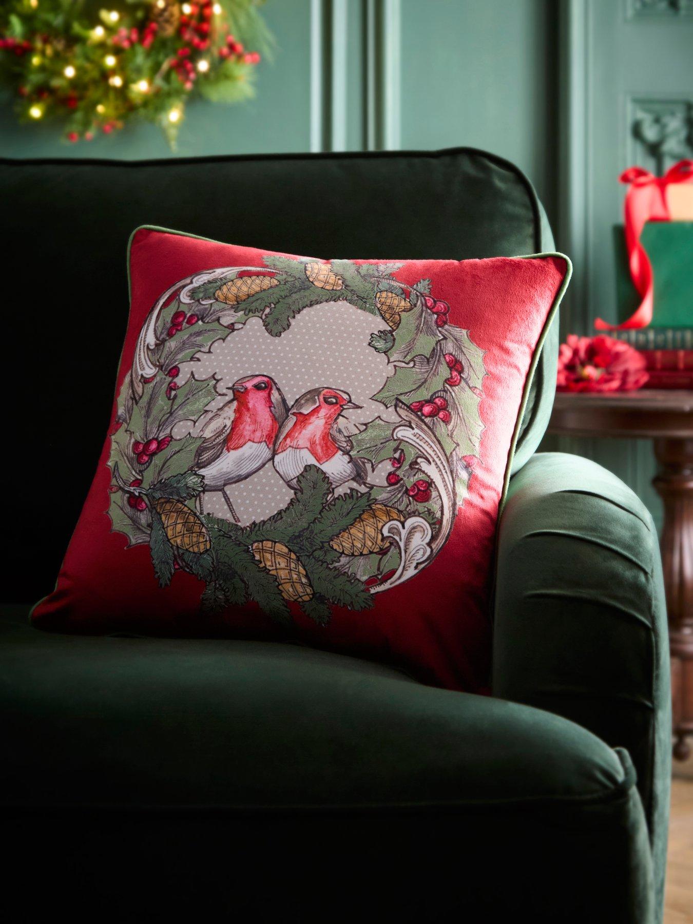 Laurence Llewelyn-Bowen Festive Robin Filled Cushion In Red