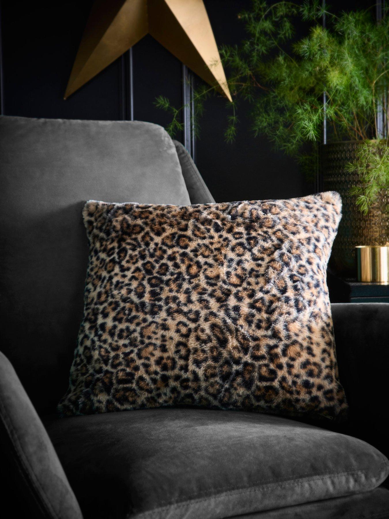 Fusion Leopard Faux Fur Filled Cushion In Natural