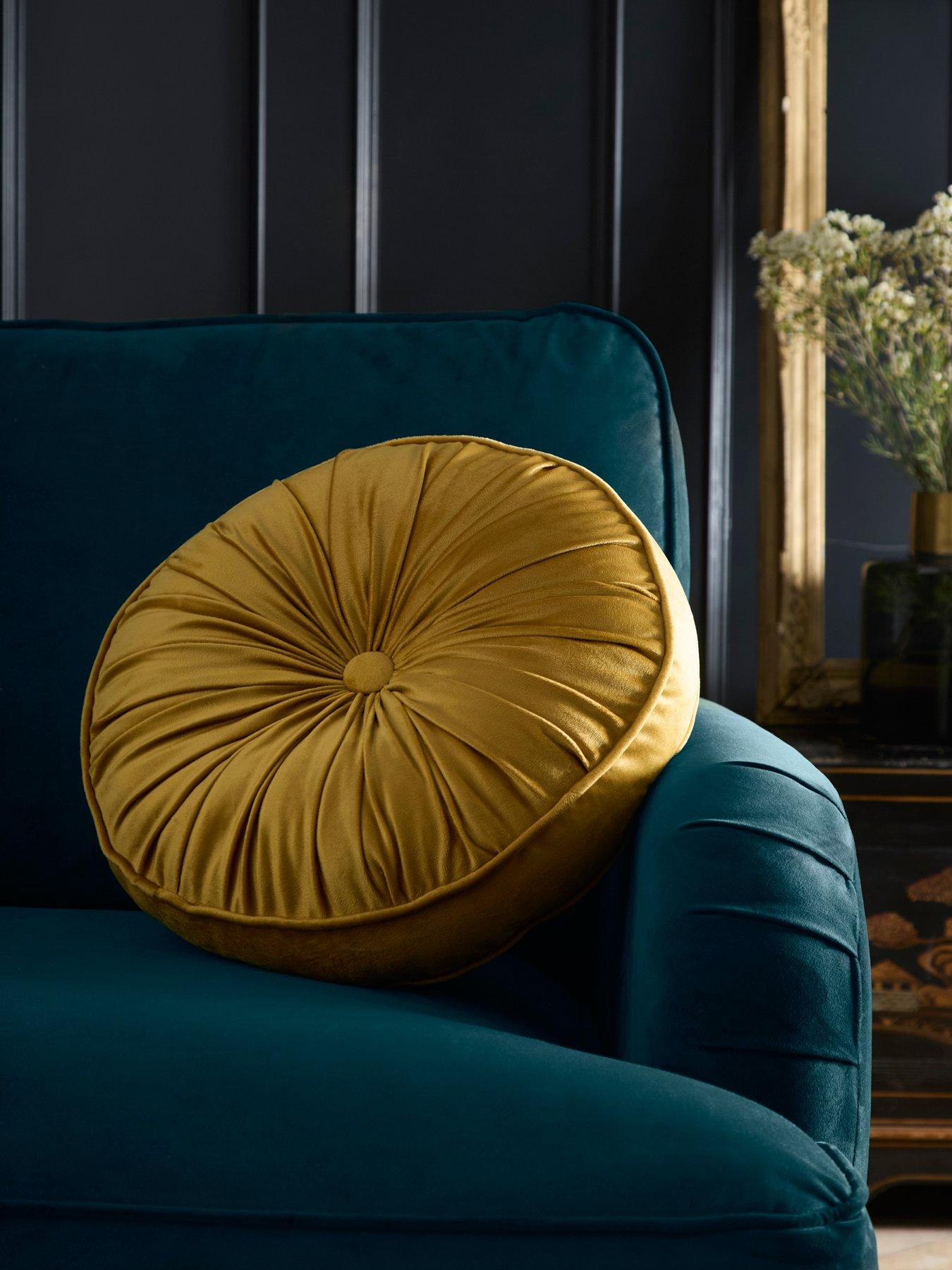 Laurence Llewelyn-Bowen Round Pleat Round Cushion In Ochre