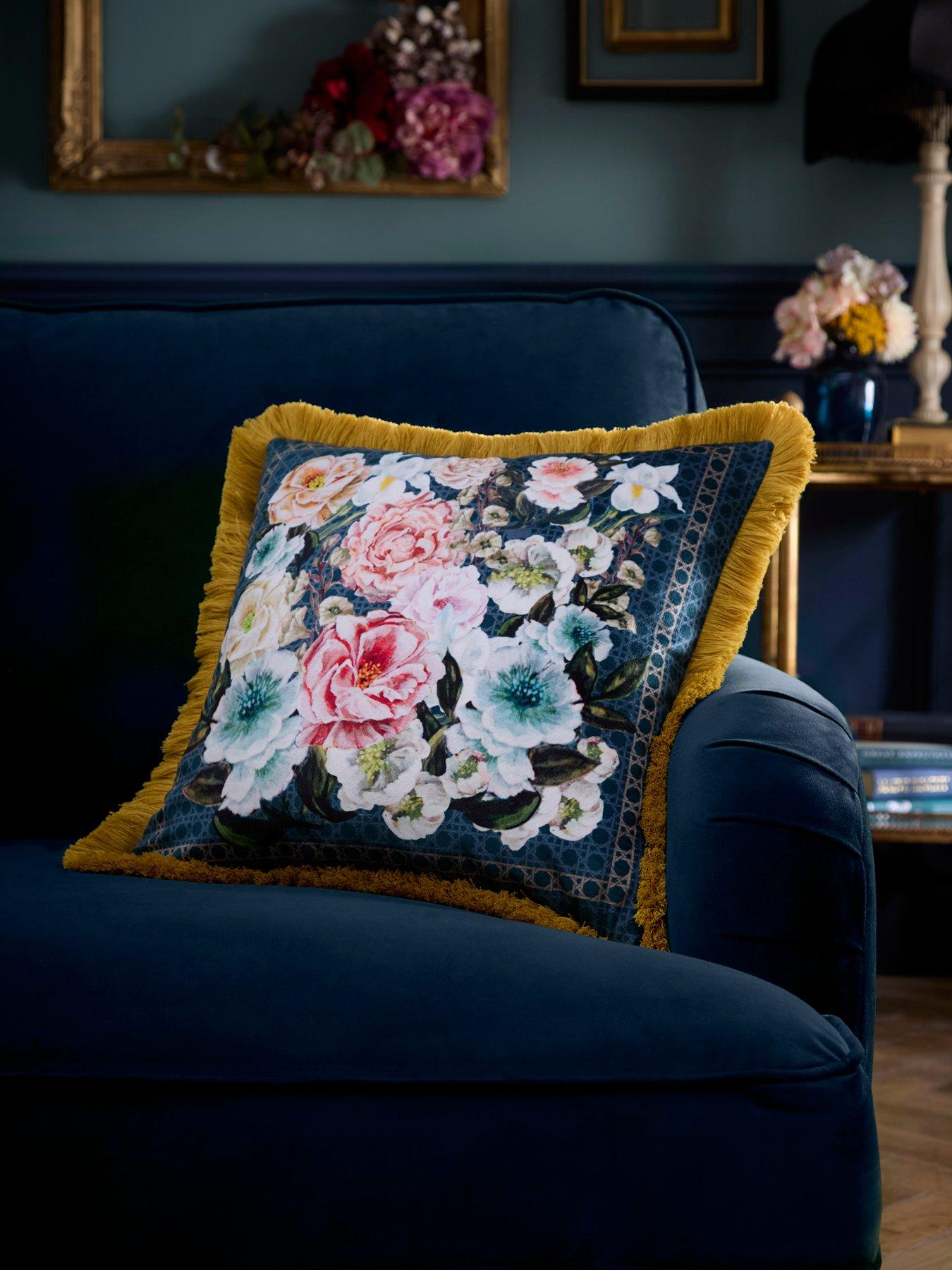 Laurence Llewelyn-Bowen Bouquet List Filled Cushion In Blue