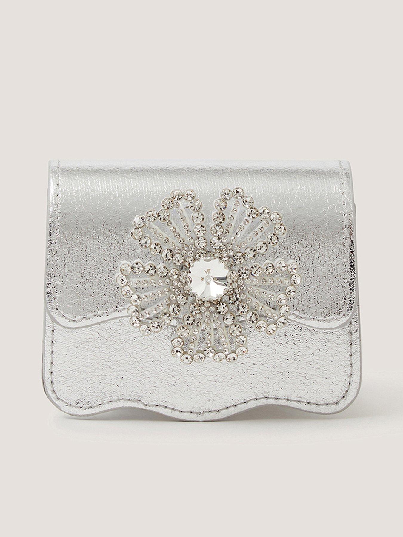 Image 1 of 4 of Monsoon Girls Mini Bling Flower Bag - Silver
