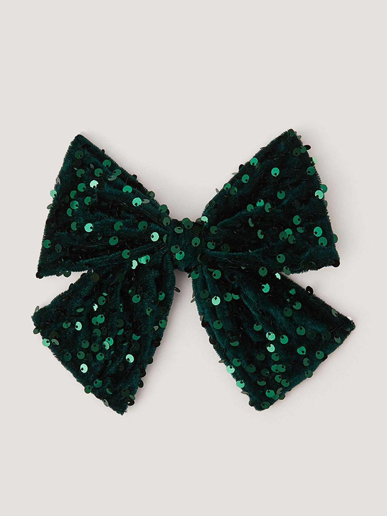 Monsoon Girls Sequin Velvet Bow Clip - Green