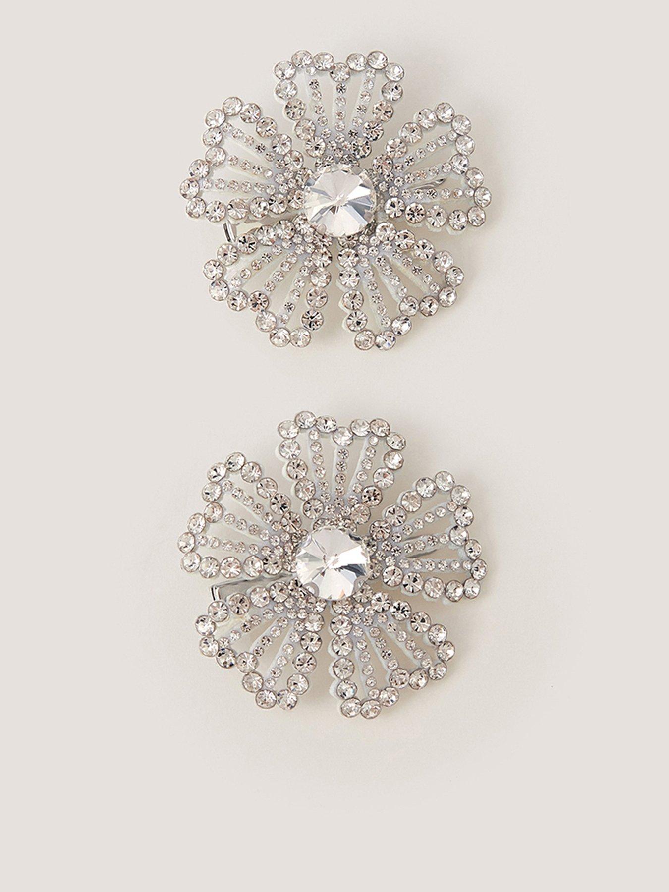 Monsoon Girls 2 Pack Dazzle Flower Clips - Silver