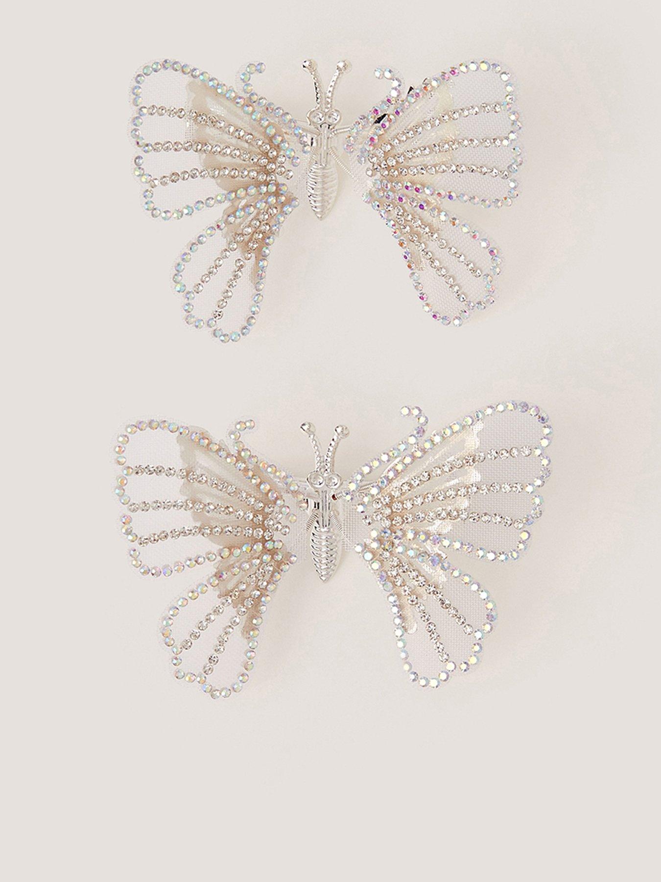 Monsoon Girls 2 Pack Rhinestone Spring Butterfly Clips - Silver
