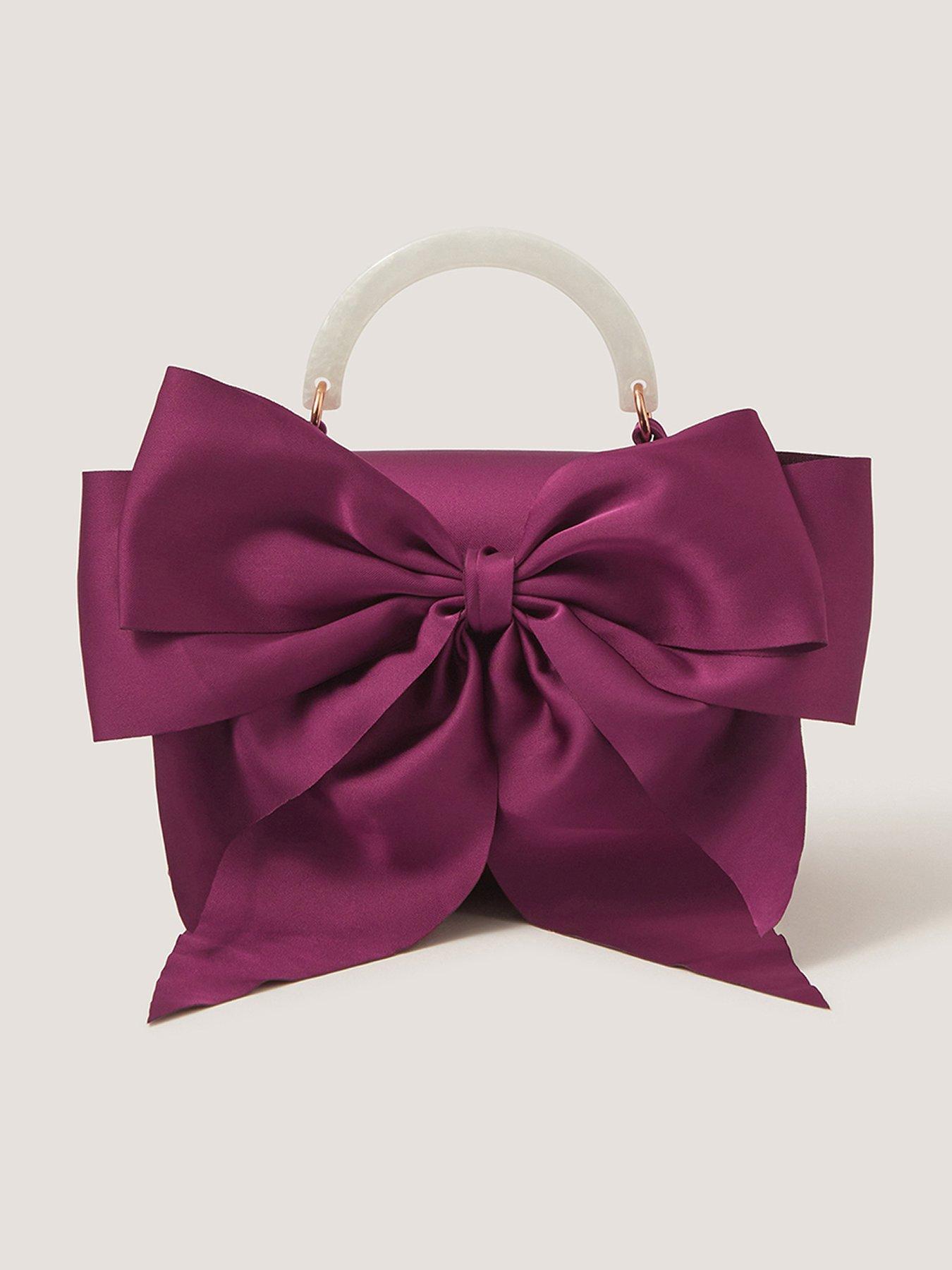 Monsoon Girls Satin Bow Mop Handle Bag - Burgundy